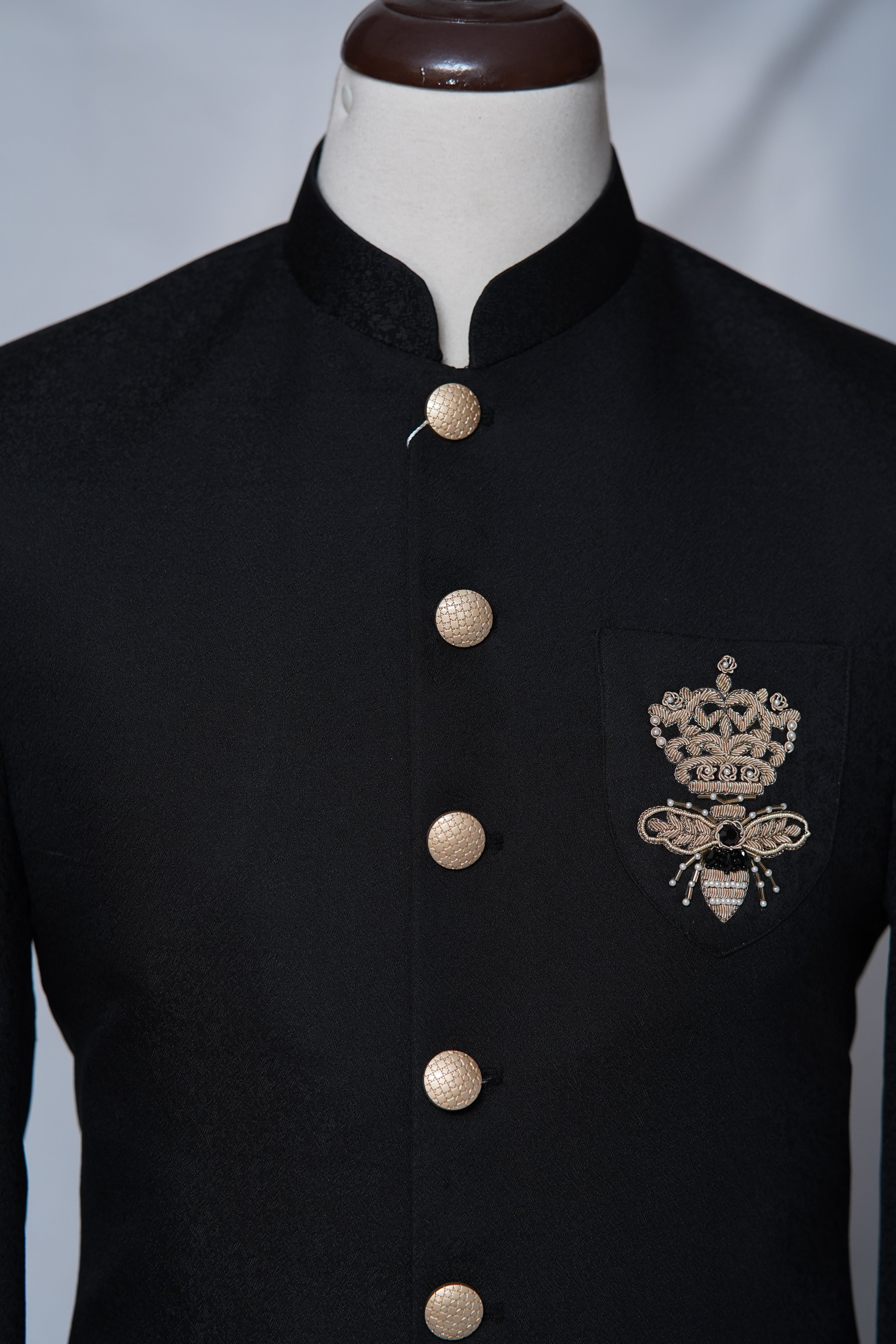 Black Honeybee Motif Prince Coat Black