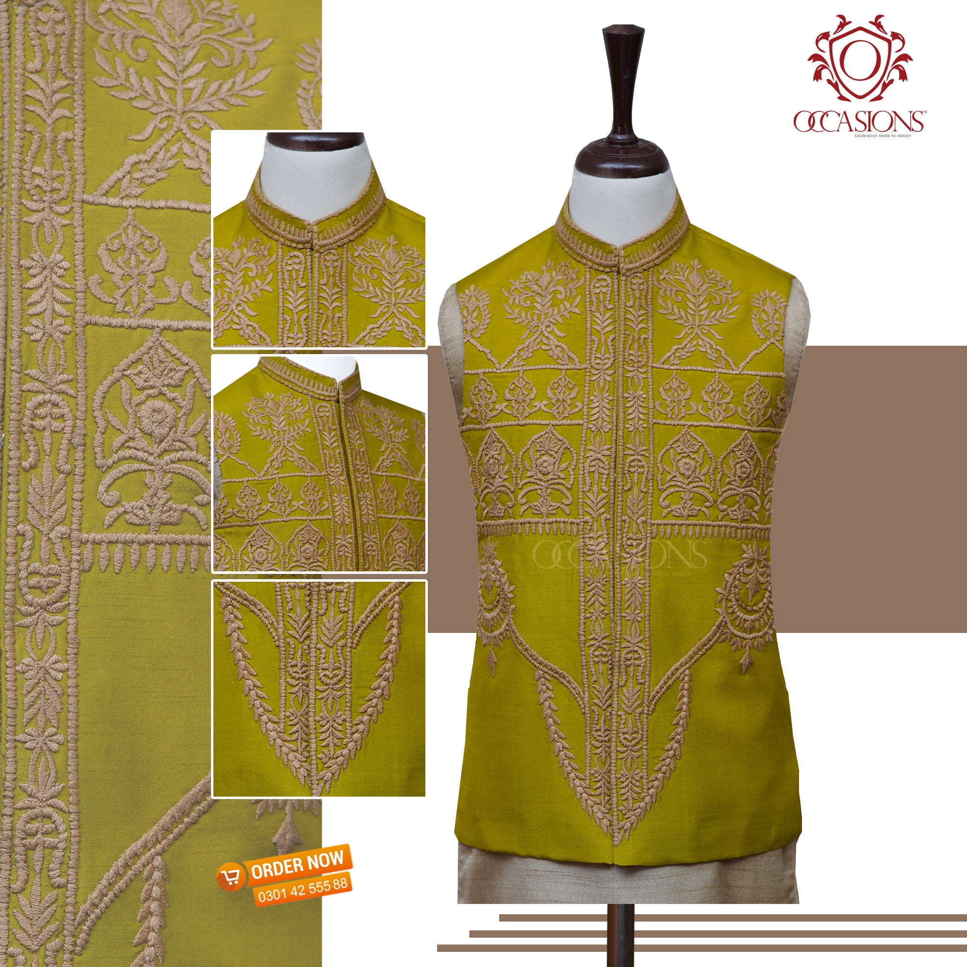Lime Yellow and Gold Waist Coat Lime Yellow