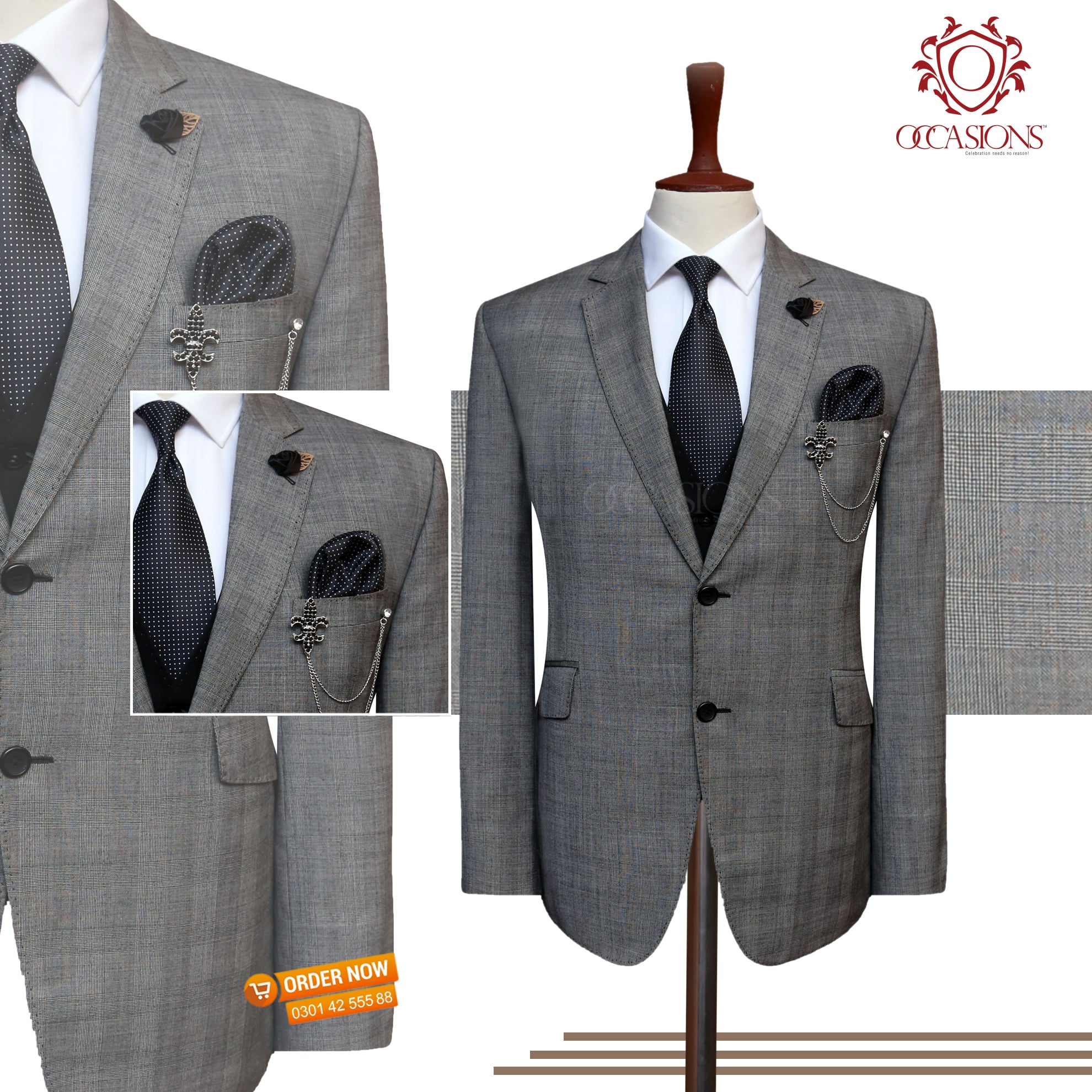 Grey Check Suit With MAX Black