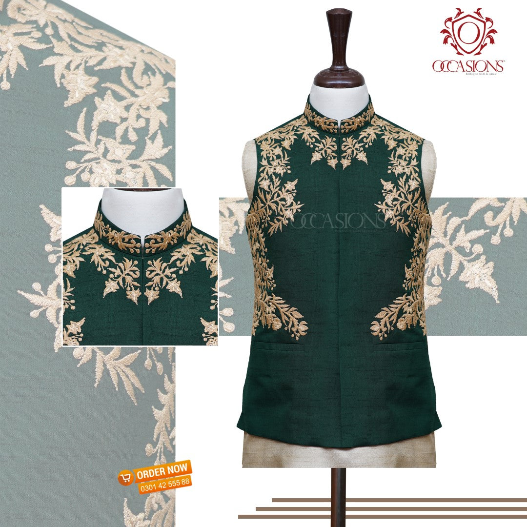 cccDeep Green and Gold Waist Coat	Deep Green