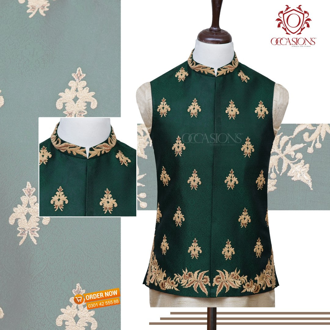 Antique Bottle Green Waist Coat Green