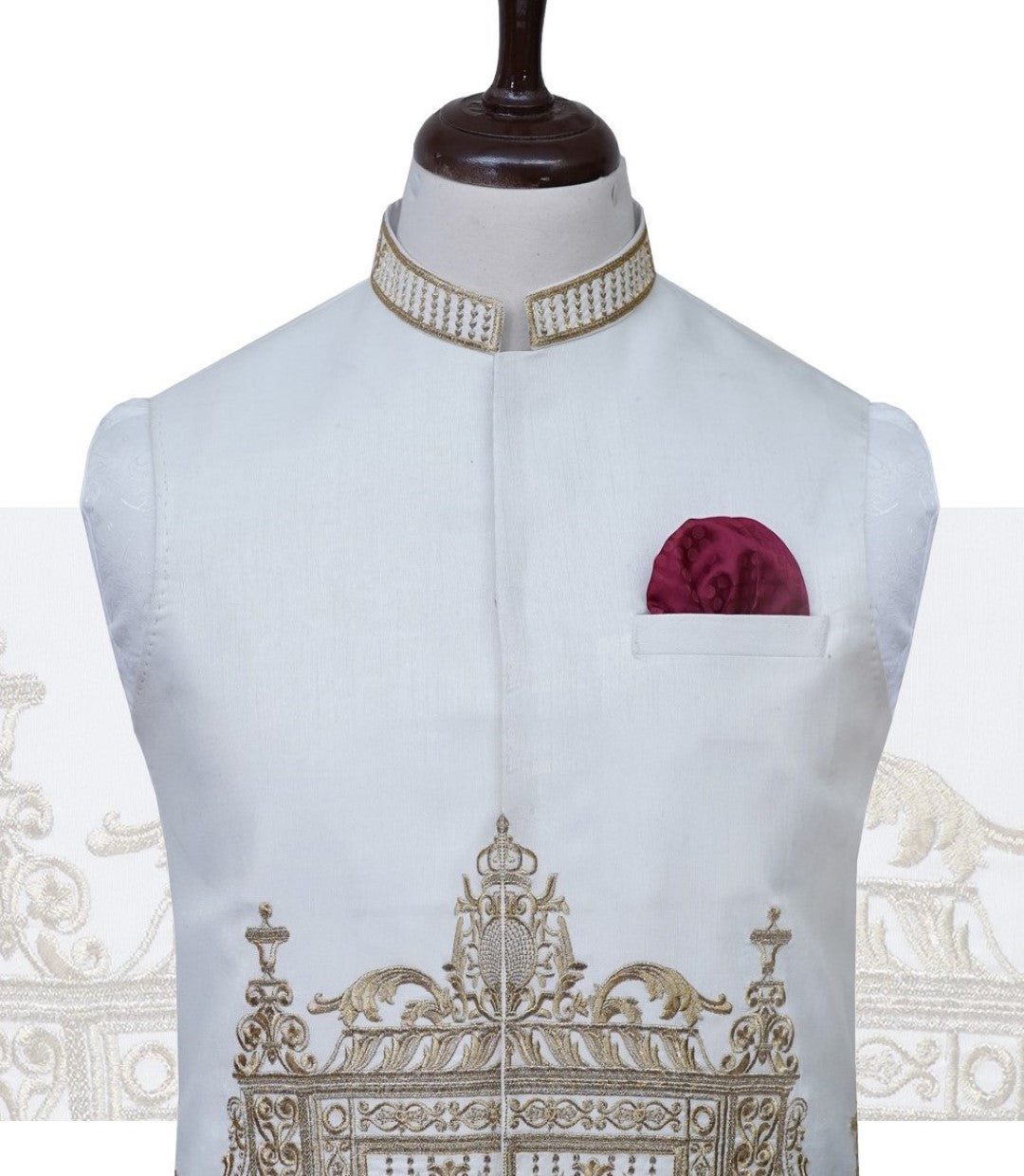 Designer Iconic White Golden Waist Coat White