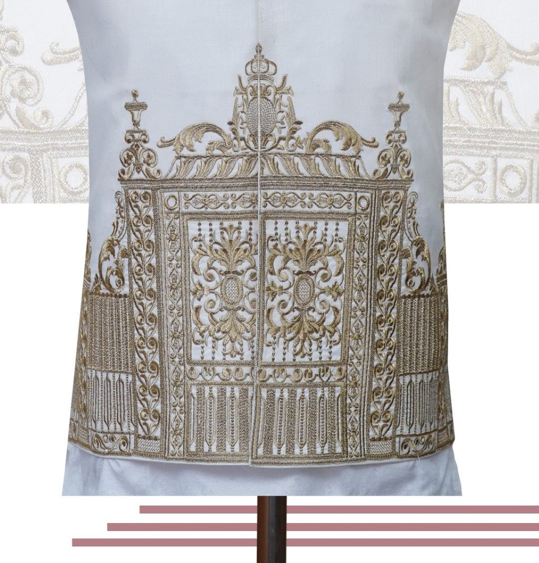 Designer Iconic White Golden Waist Coat White