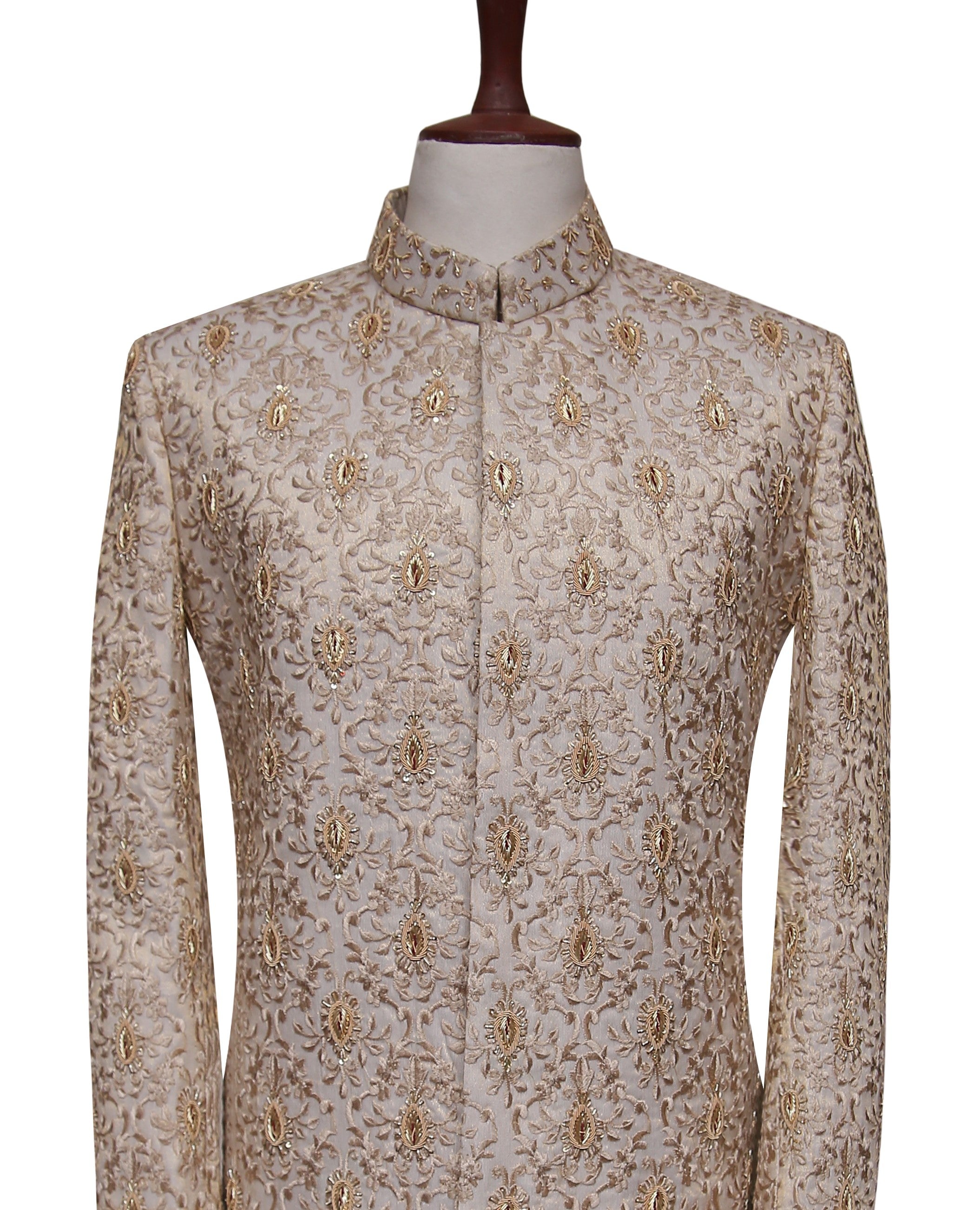 Megnificent Light Gold Groom Sherwani Skin Gold