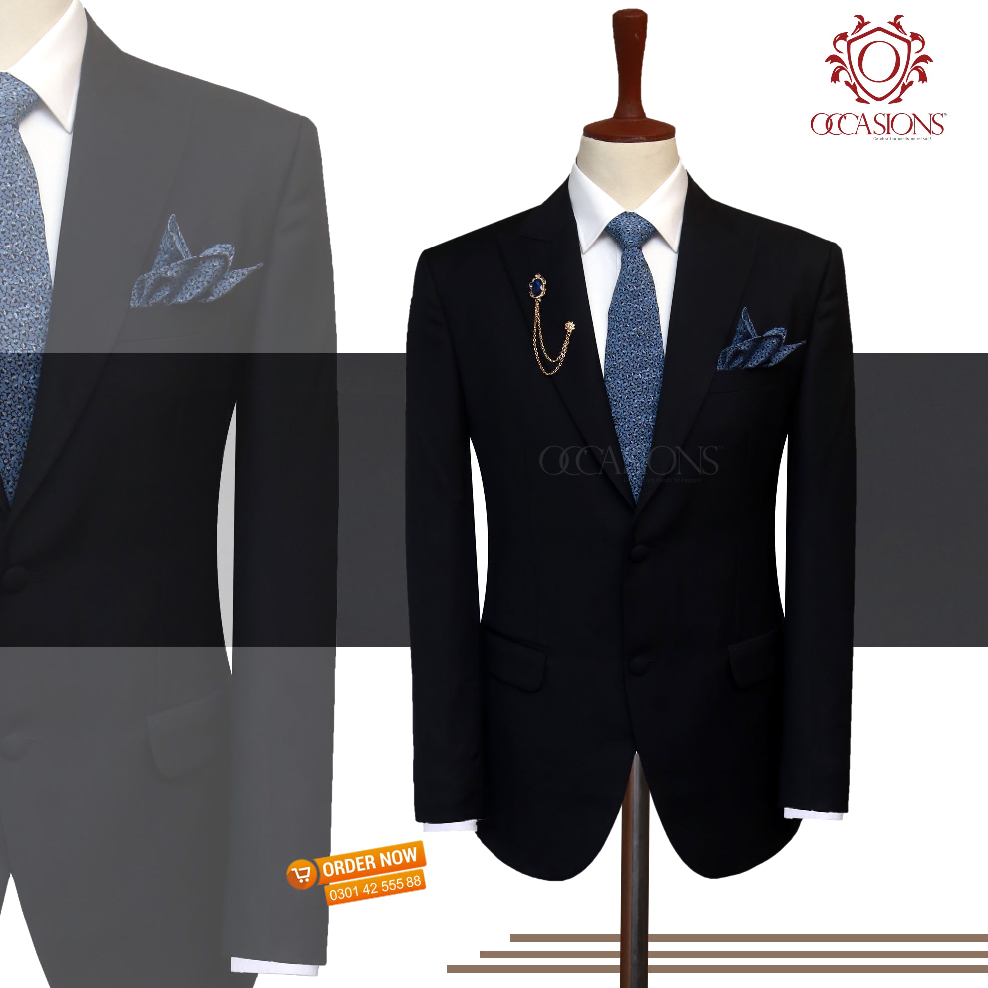Luxurious Jet Black 2 Piece Suit