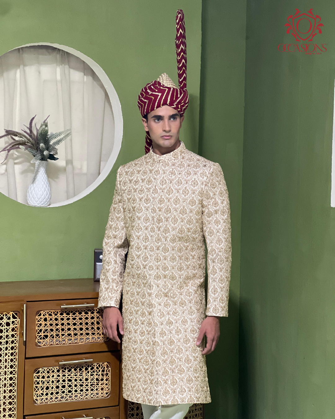 Skin Gold Emboriedery Luxury Sherwani
