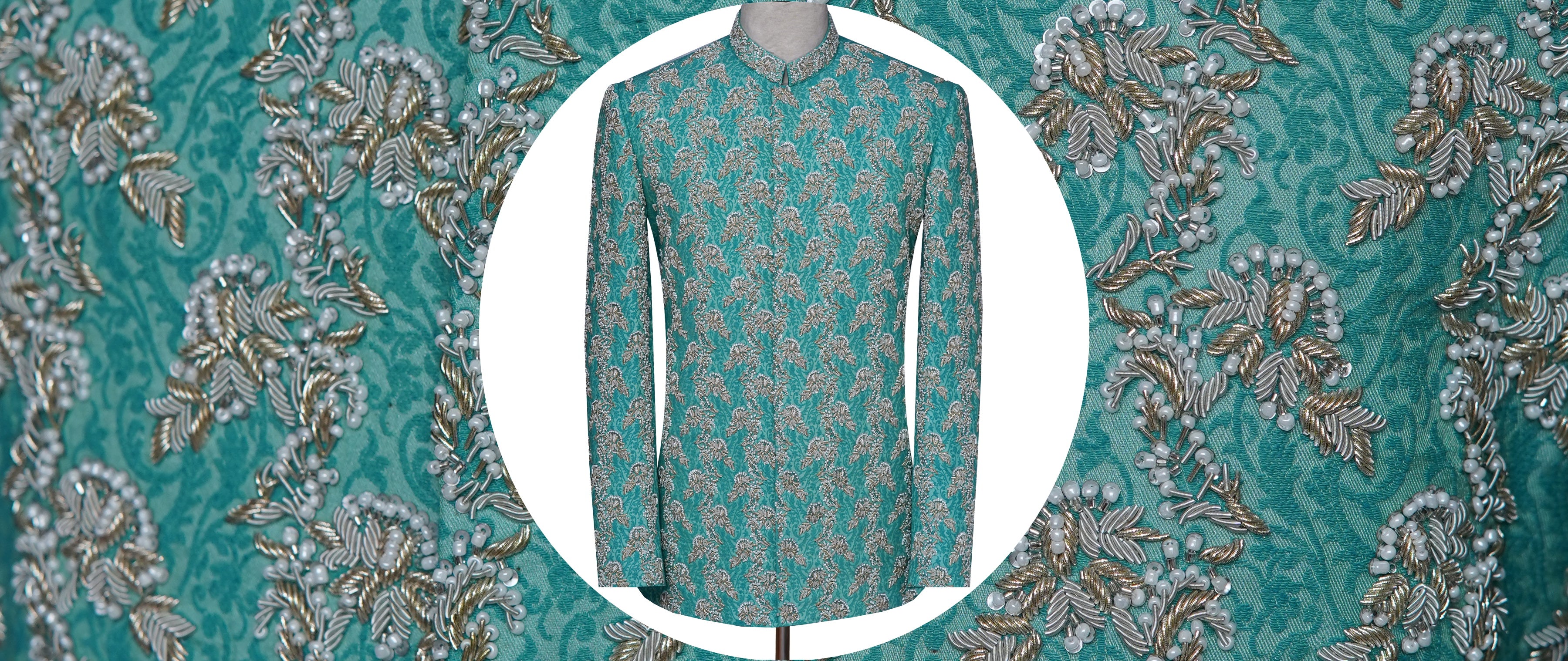 Lavish Turquoise Designer Prince Coat Turquoise - Firozi