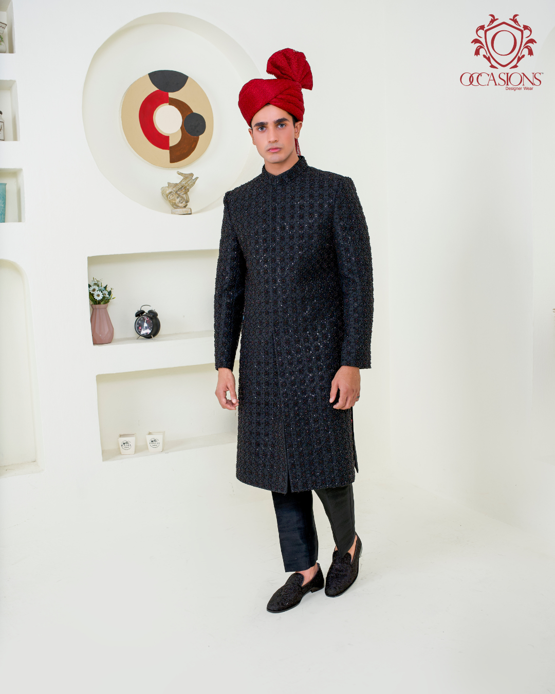 Black Floral Star Luxury Sherwani