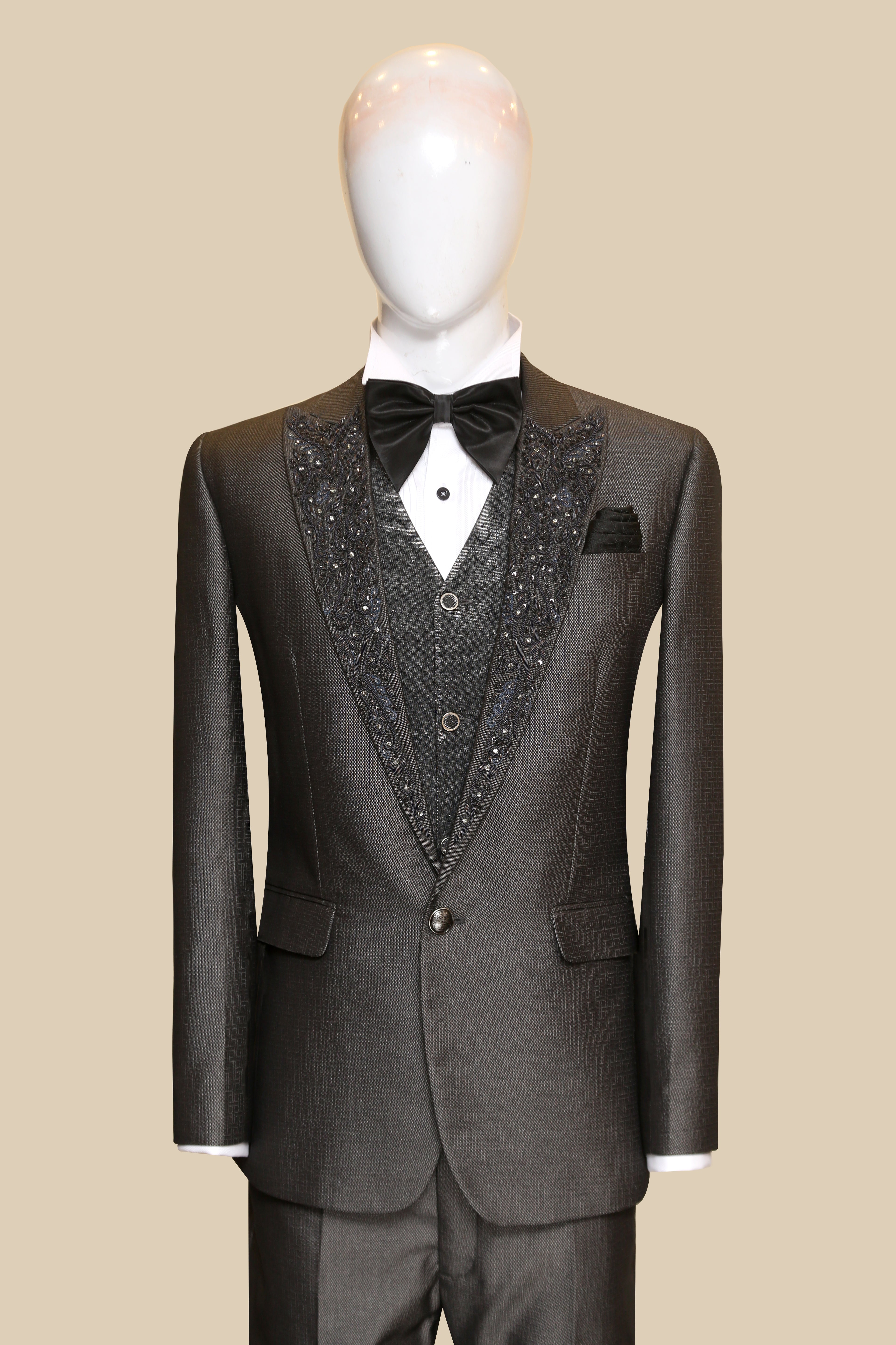 Royal Design Tuxedo 3 Piece Suit Grey