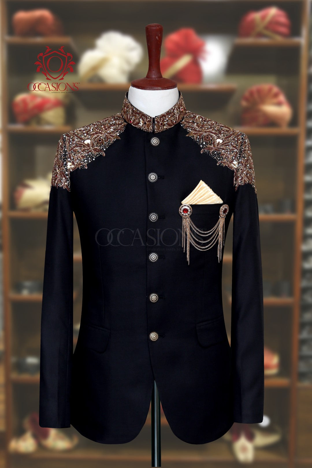 Sophisticated Black Shoulder Work Prince Coat Black