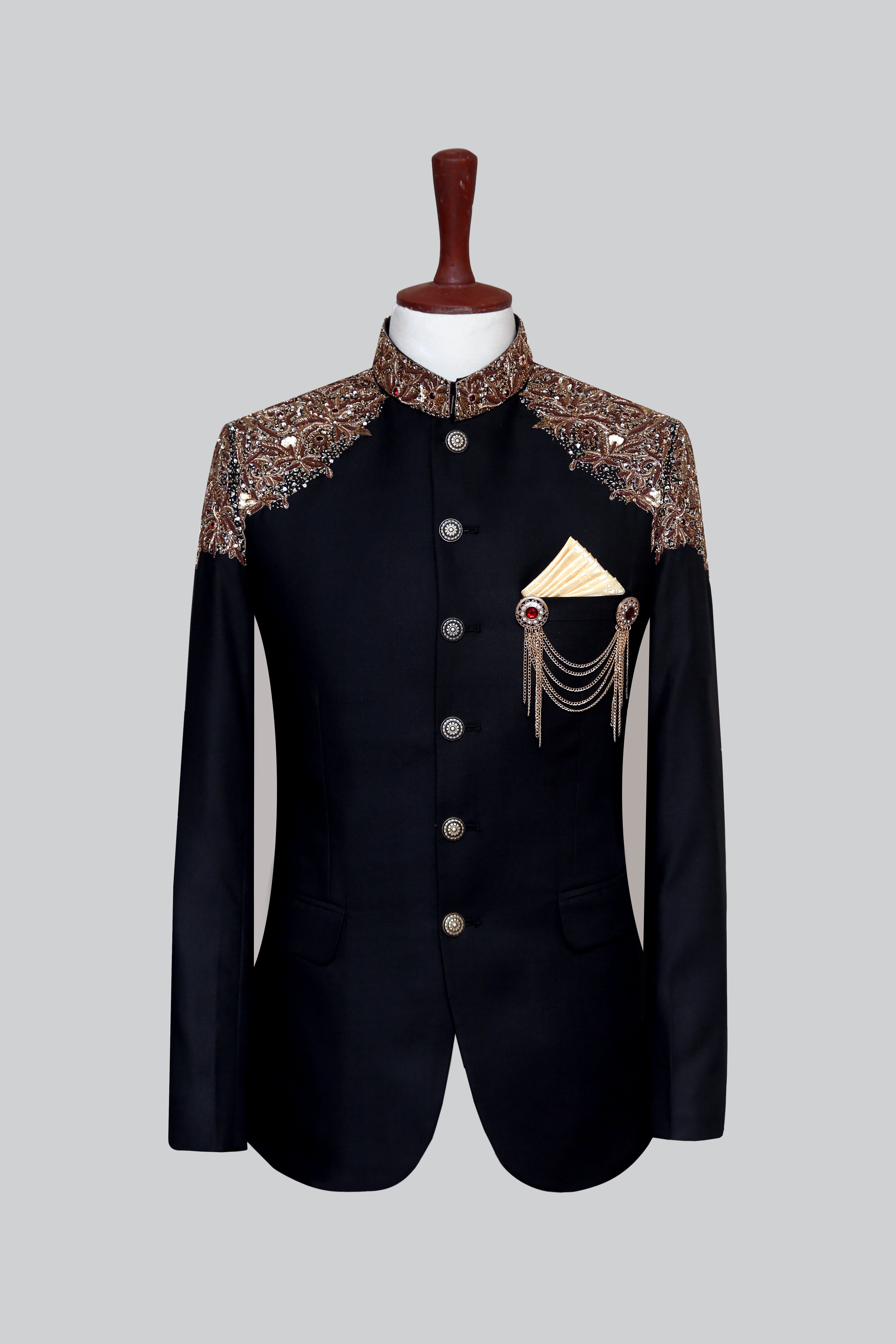 Sophisticated Black Shoulder Work Prince Coat Black