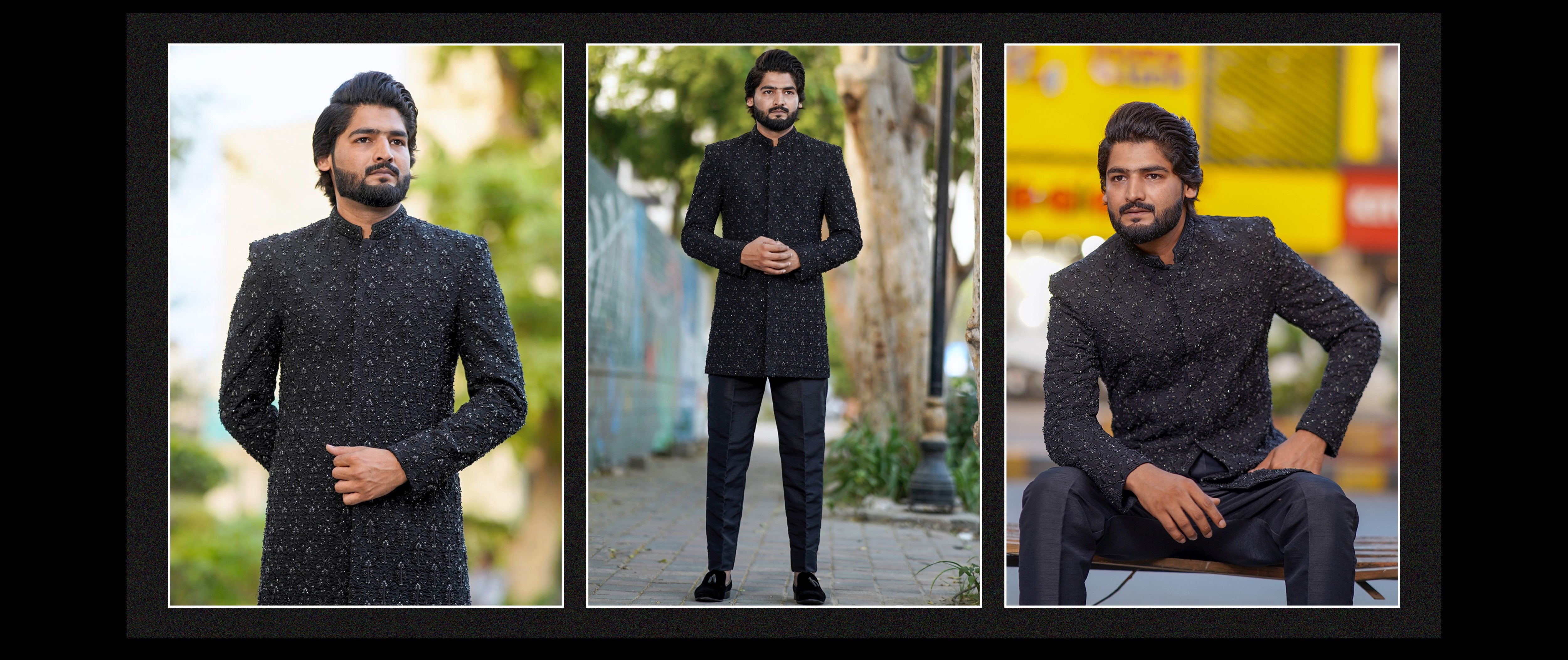 Groom Luxury Black Short Sherwani Black