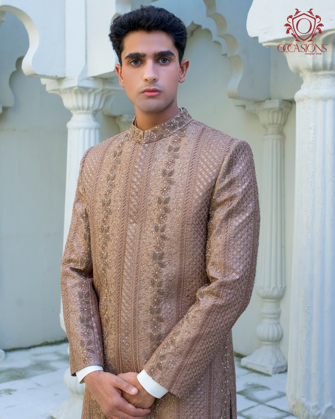Brownish Gold SQ10 Embelished Sherwani