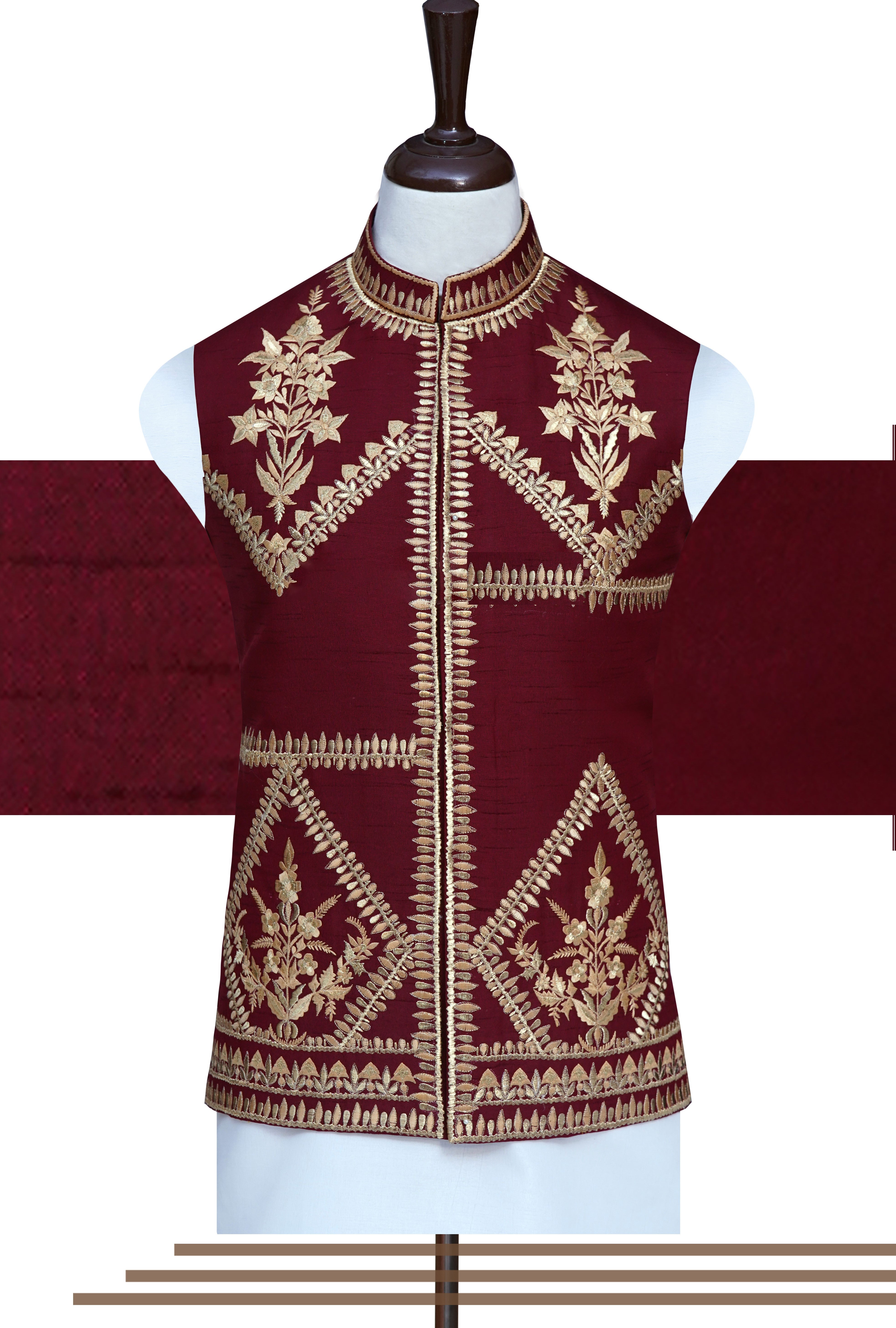 Maroon Golden Waist Coat	Maroon