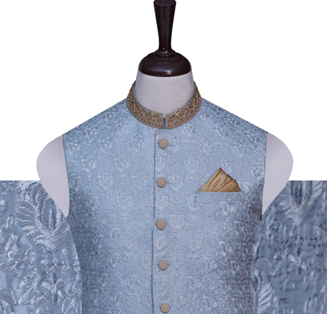 Ice Blue Embroidery Waist Coat Ice Blue