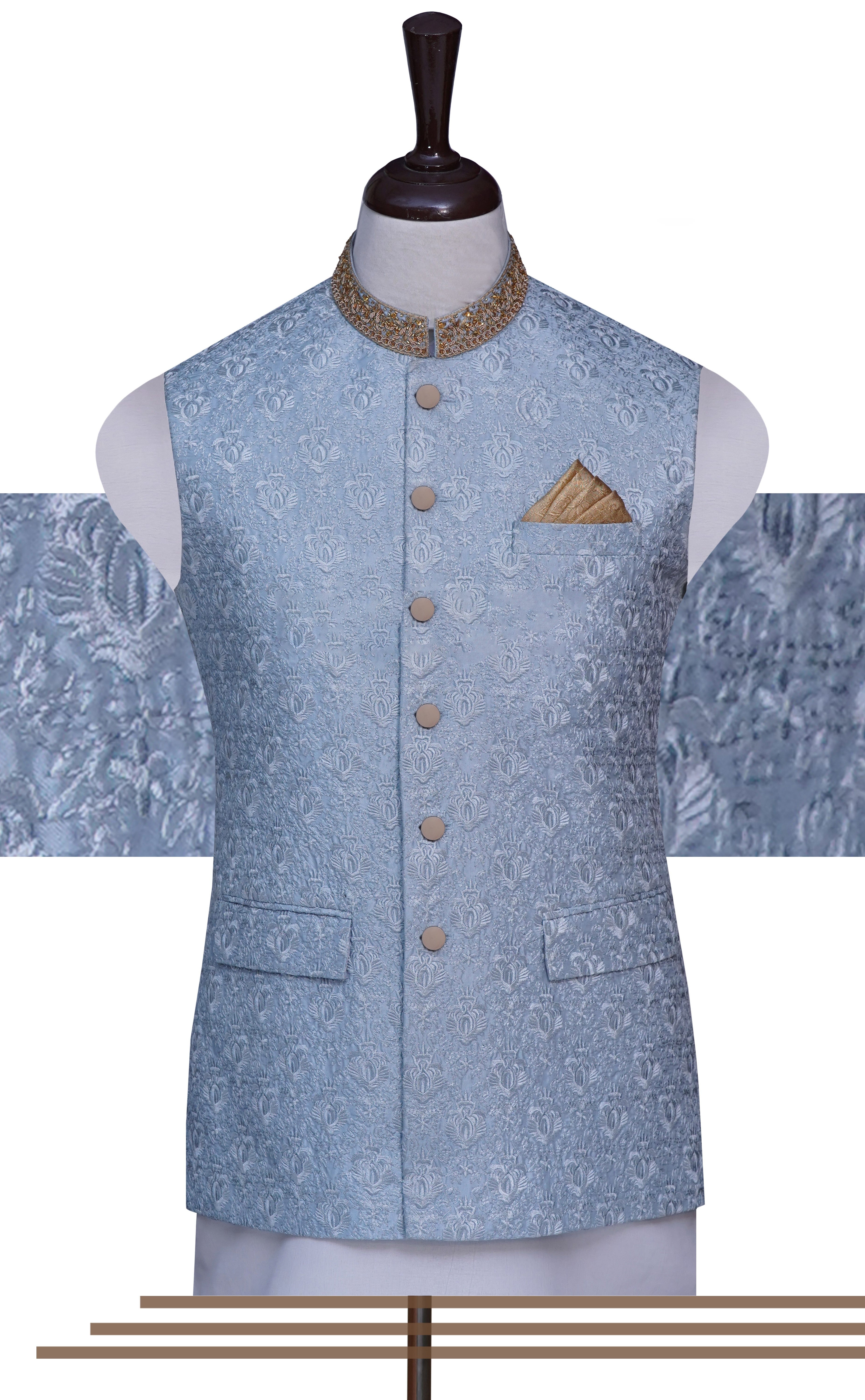 Ice Blue Embroidery Waist Coat Ice Blue