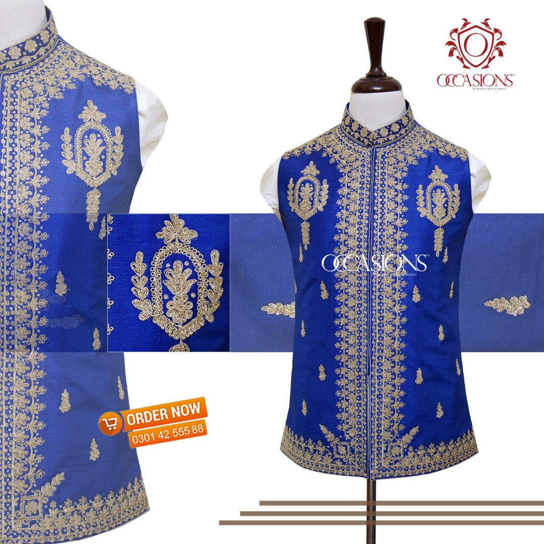 Iconic Royal Blue Golden Waist Coat Blue