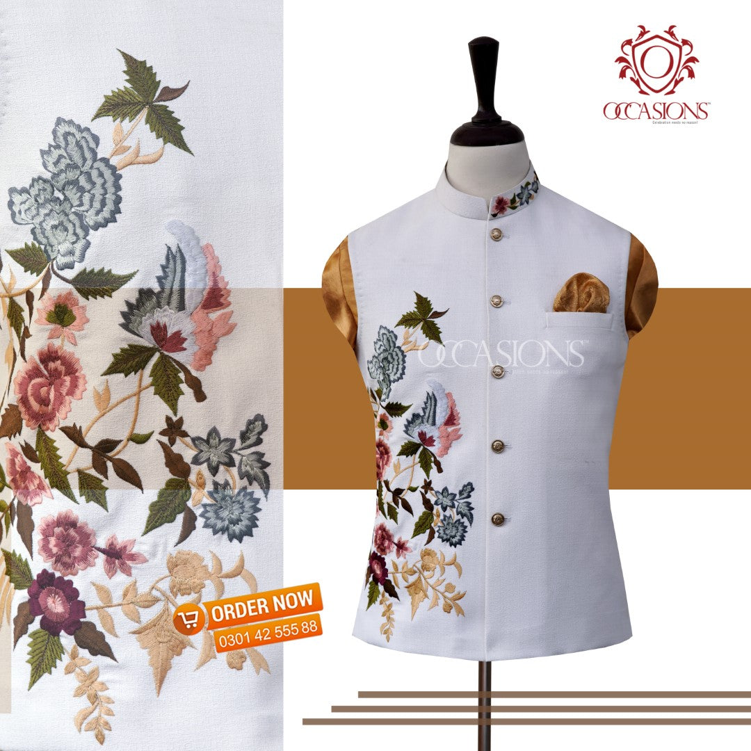Megnificent Designer White Waistcoat White