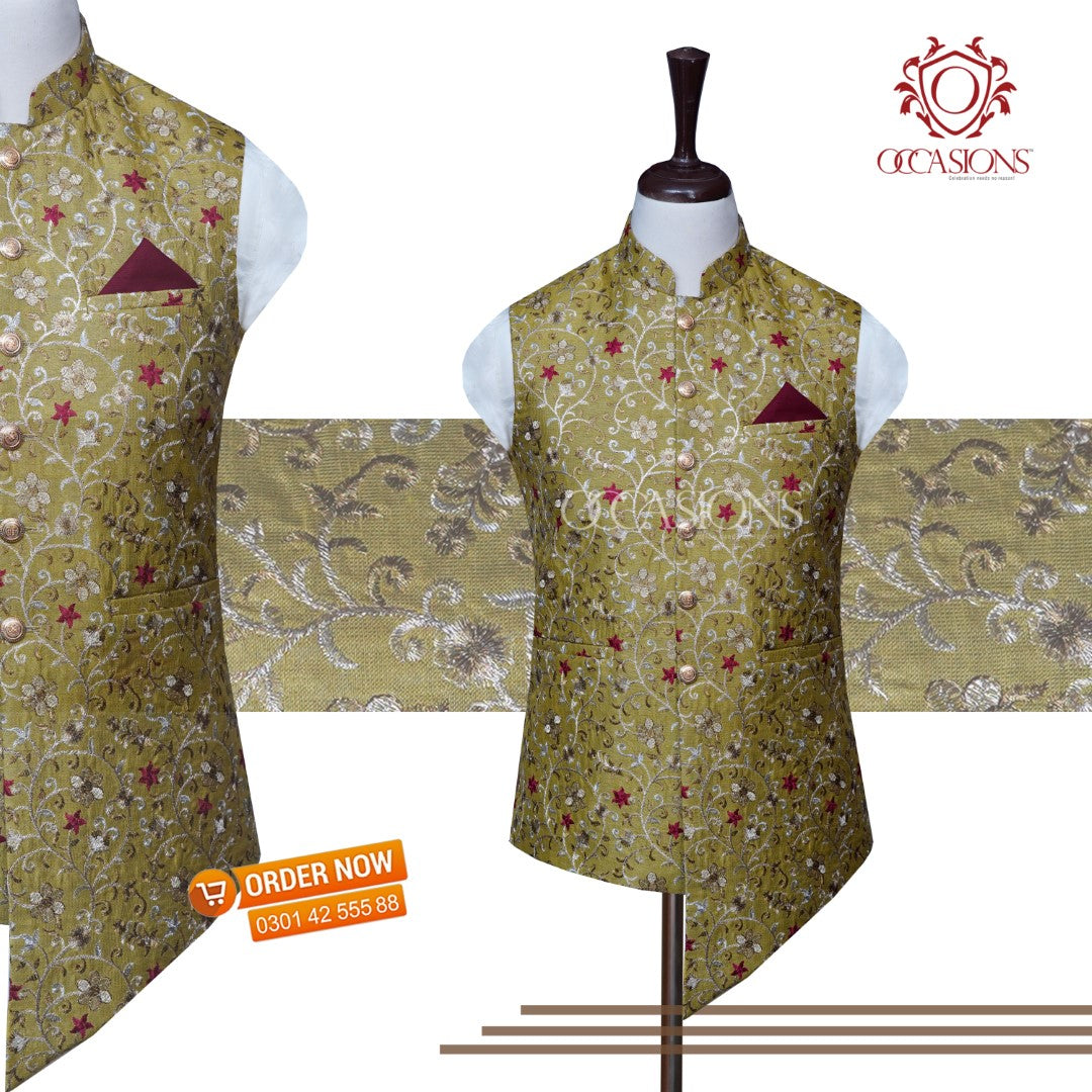 Pistachio Green Embroidery Waistcoat Green Pistachio