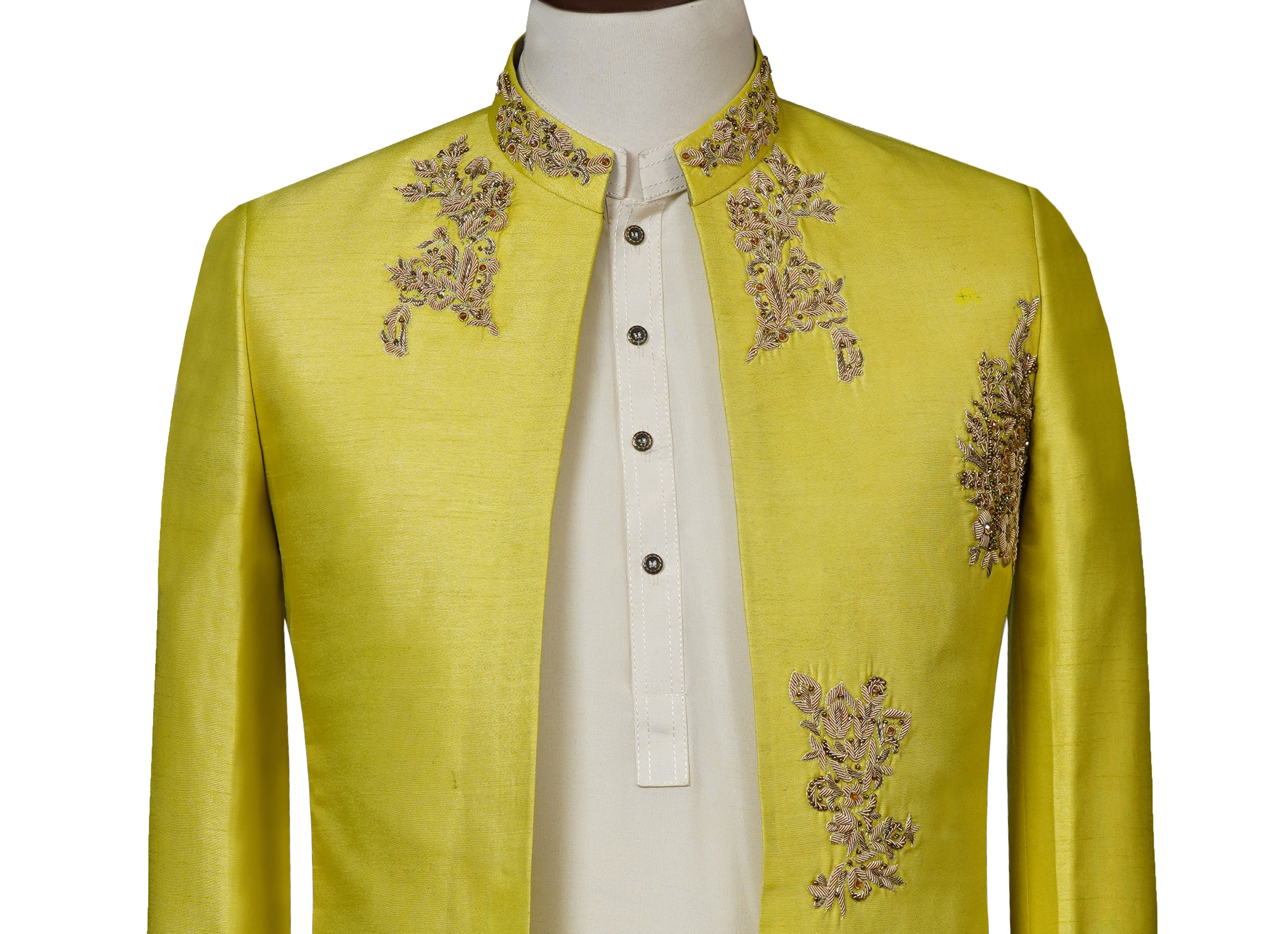 Lime Green Open Gown Groom Prince Coat Pastel Lime Green