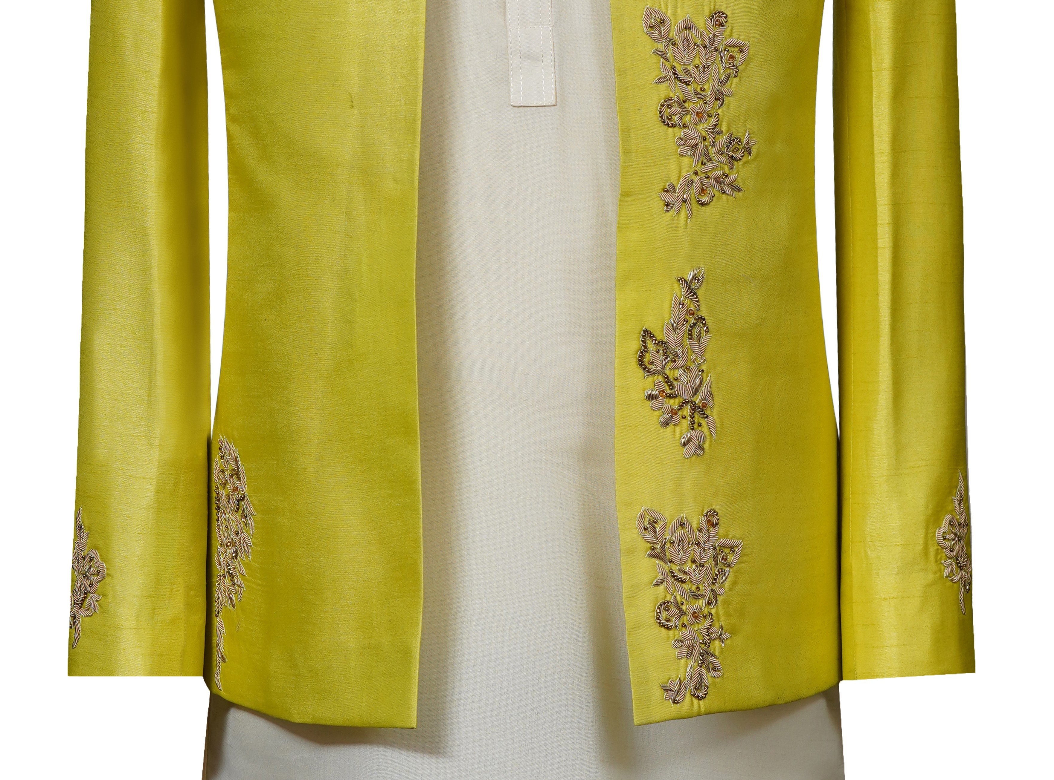 Lime Green Open Gown Groom Prince Coat Pastel Lime Green