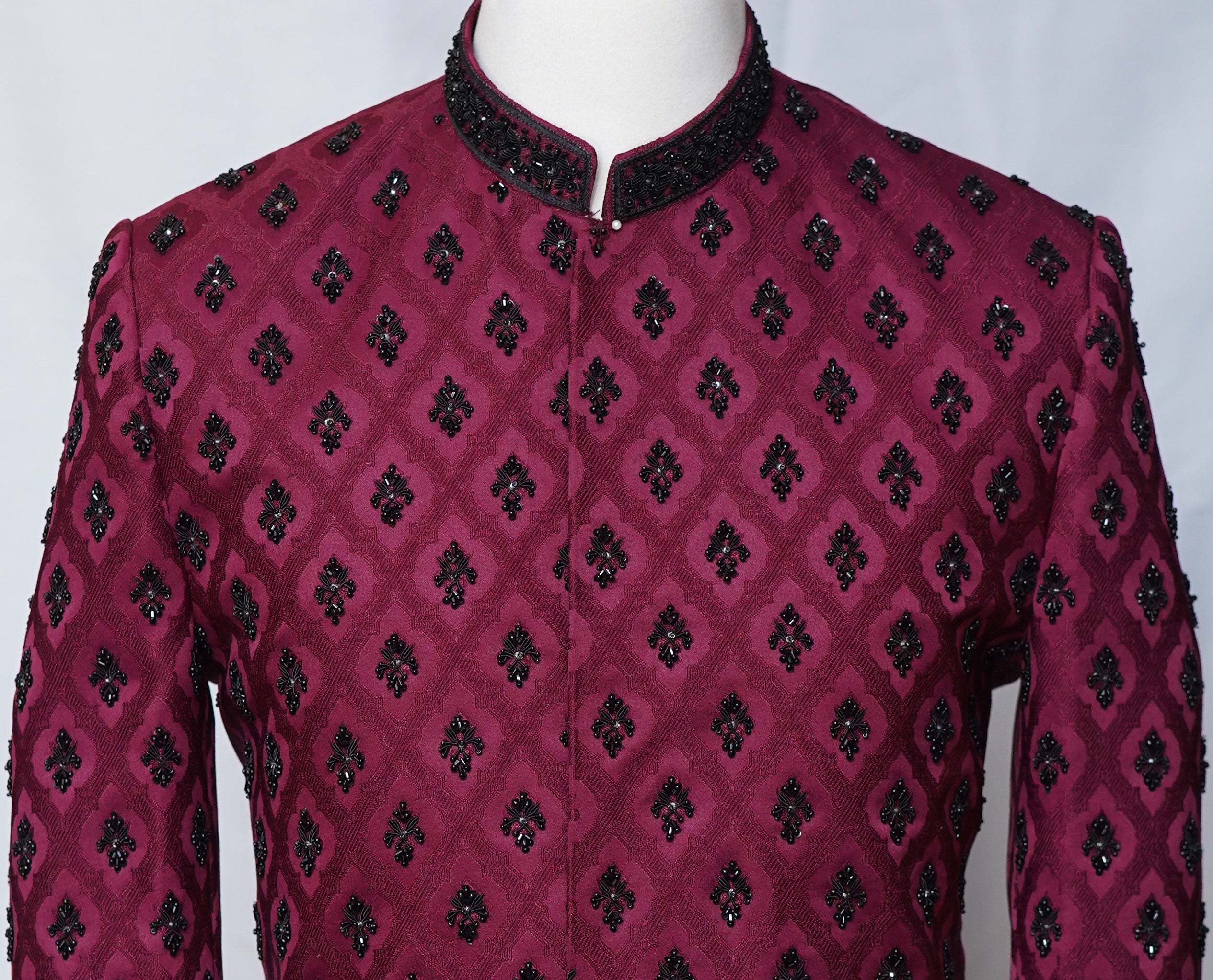 Royal Groom Mehroon Black Prince Coat Maroon