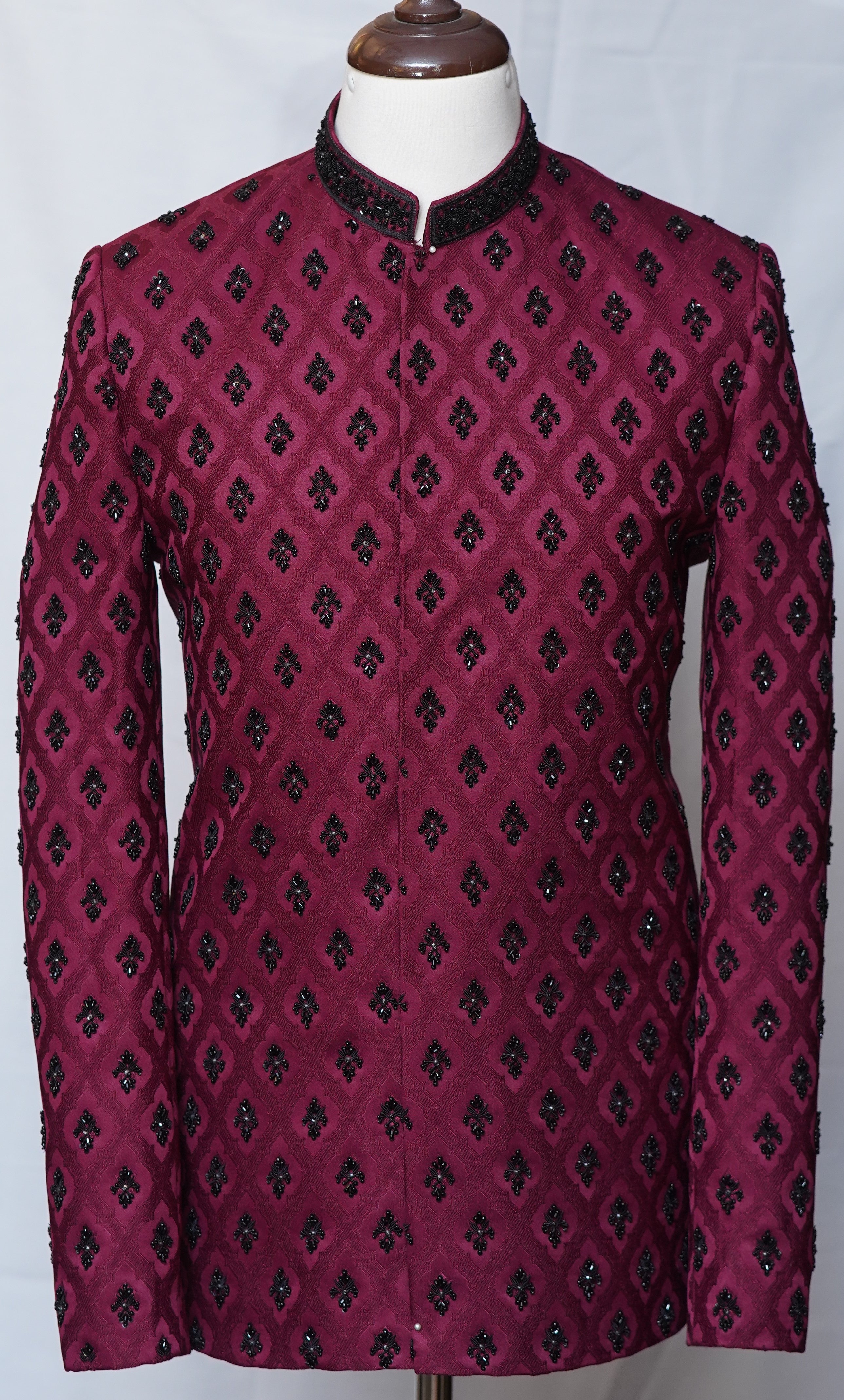 Royal Groom Mehroon Black Prince Coat Maroon