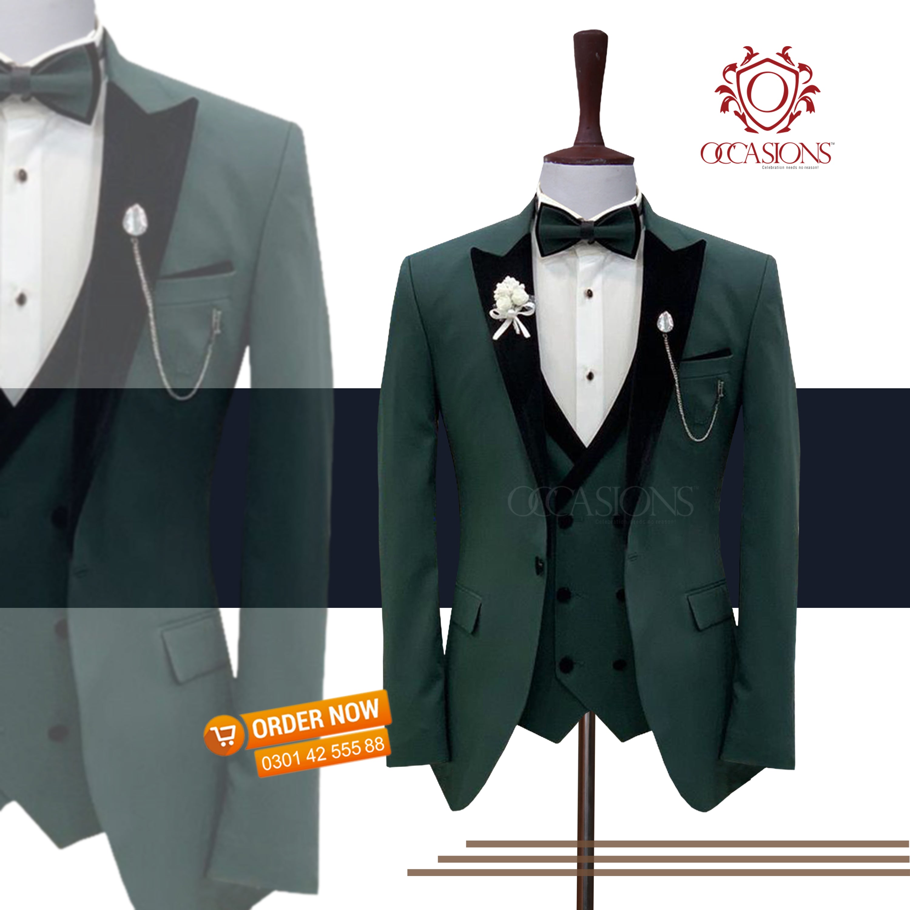 Emerald Green Three Piece Tuxedo Suit