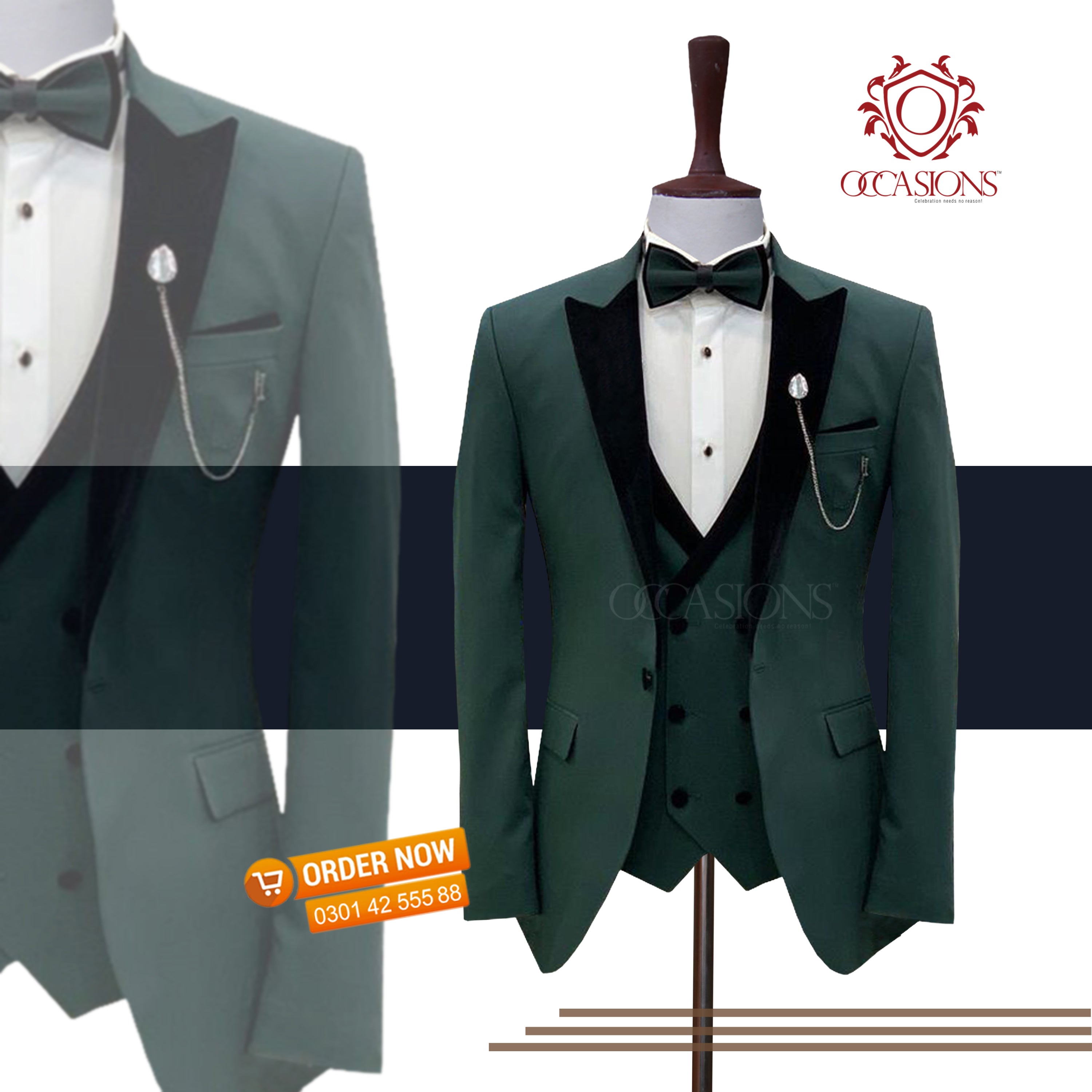 Emerald Green Three Piece Tuxedo Suit