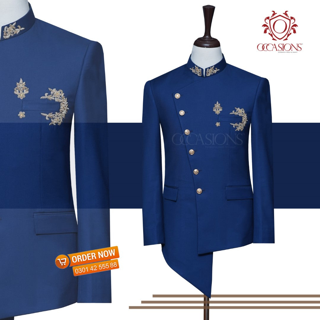 Groom Angrakha Blue Prince Coat Blue