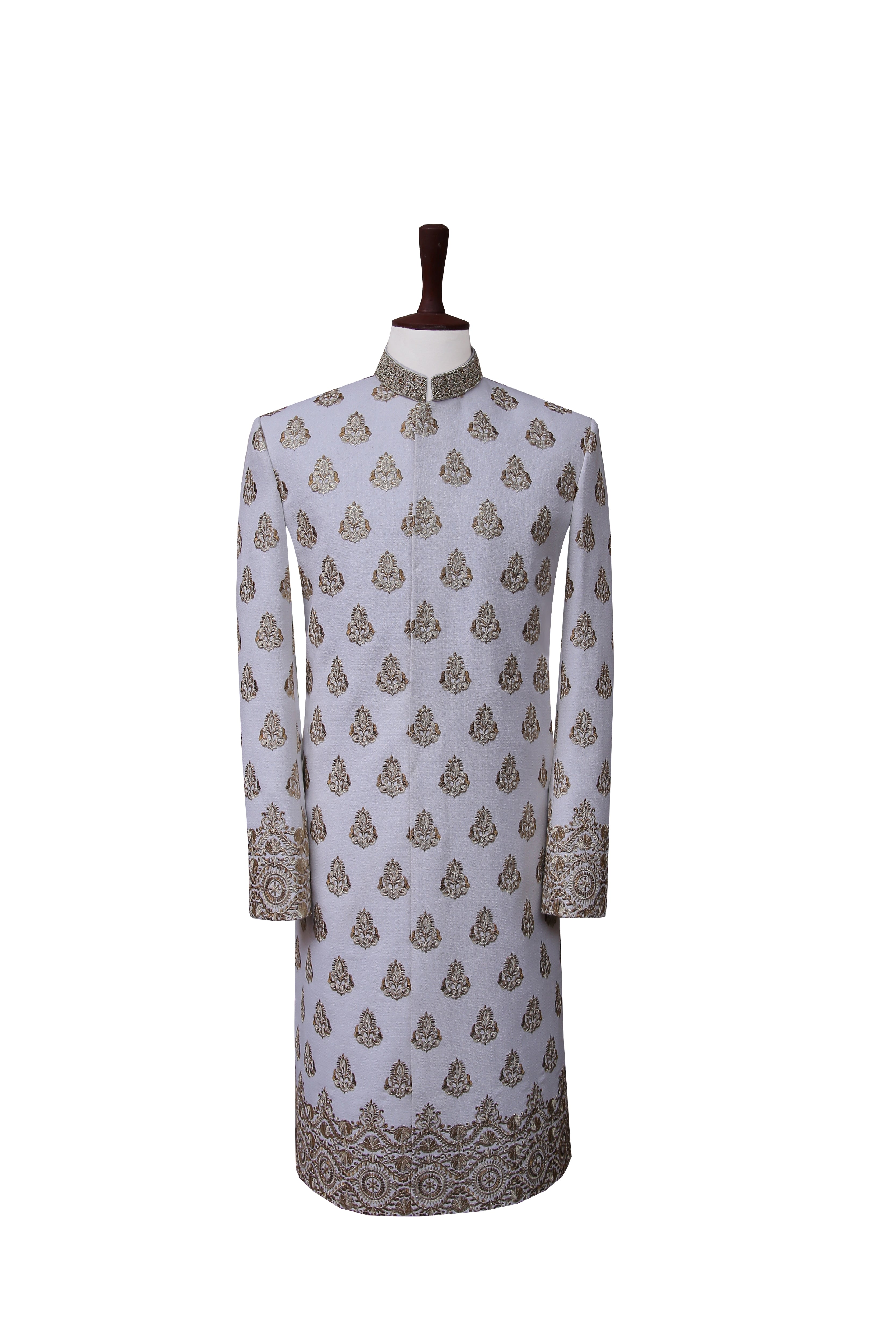 Groom Luxury White Border Sherwani Ivory White