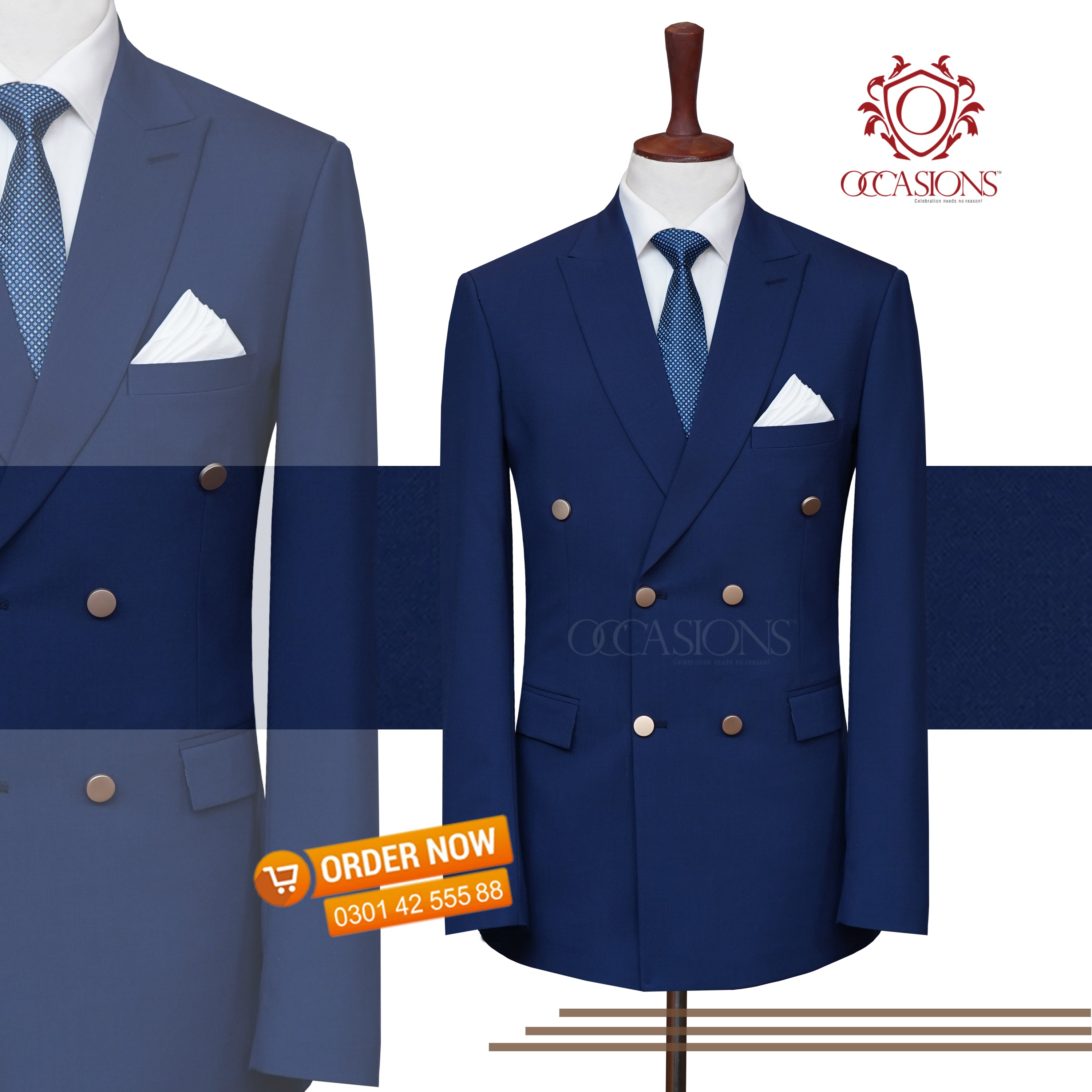 Double Breasted Blue Wool Suit