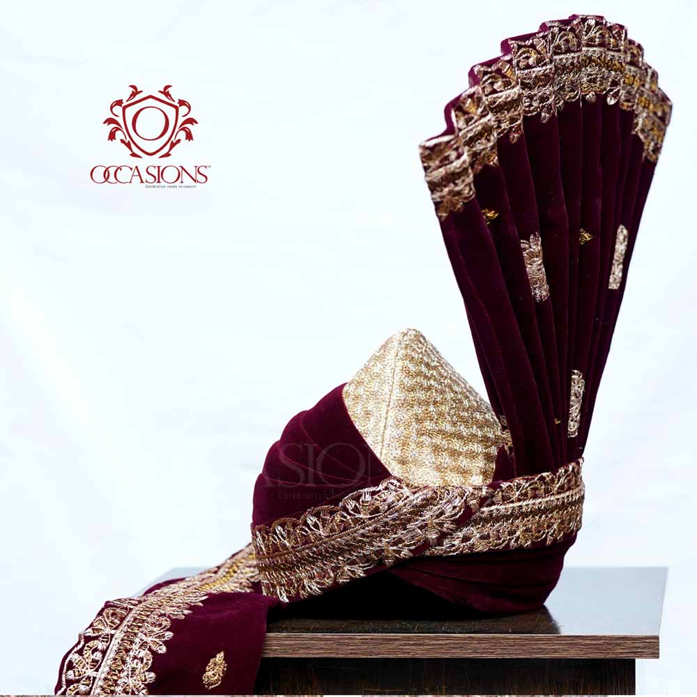 Designer Aitchison Turban in Velevt Maroon