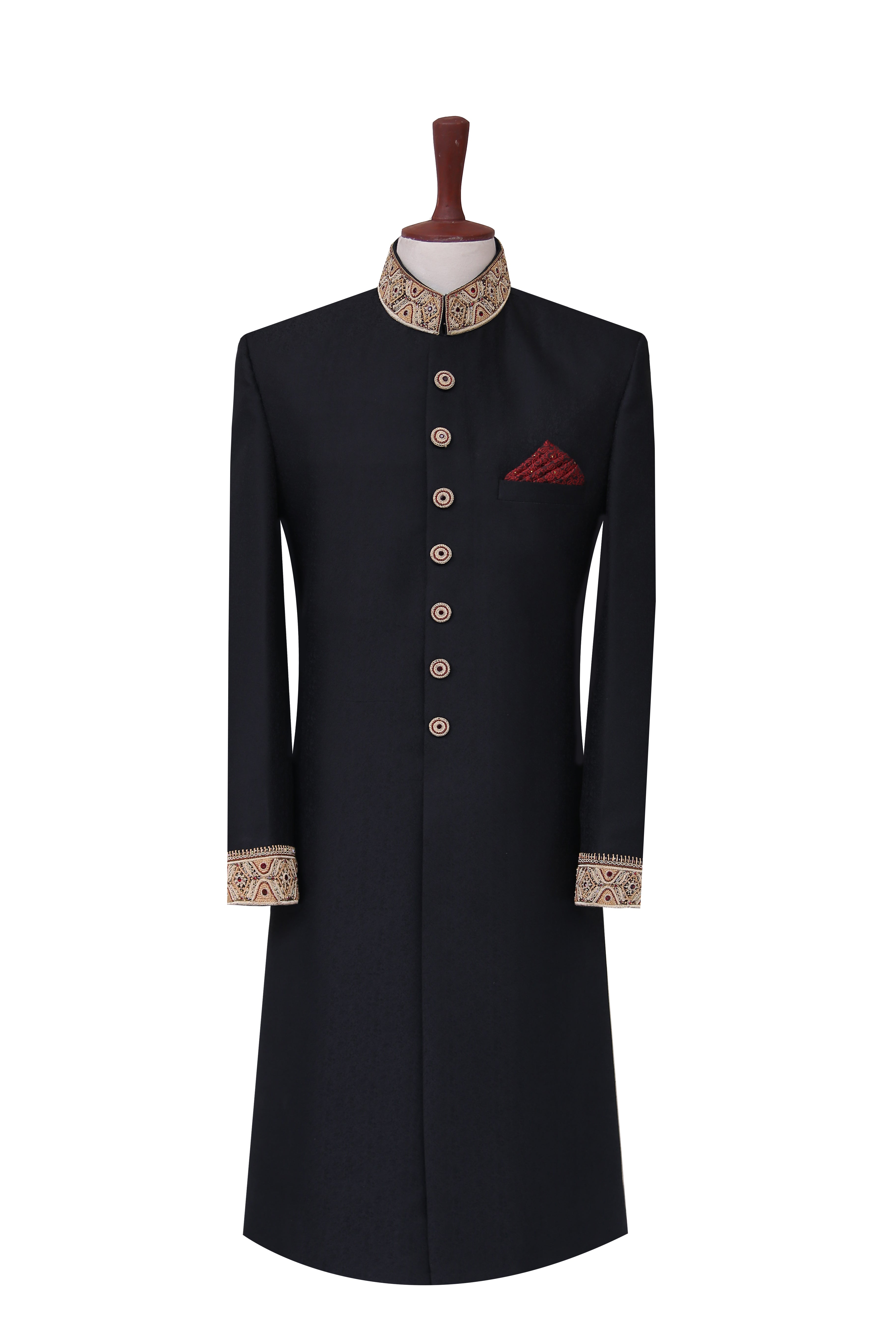 Royal Black Groom Sherwani Black