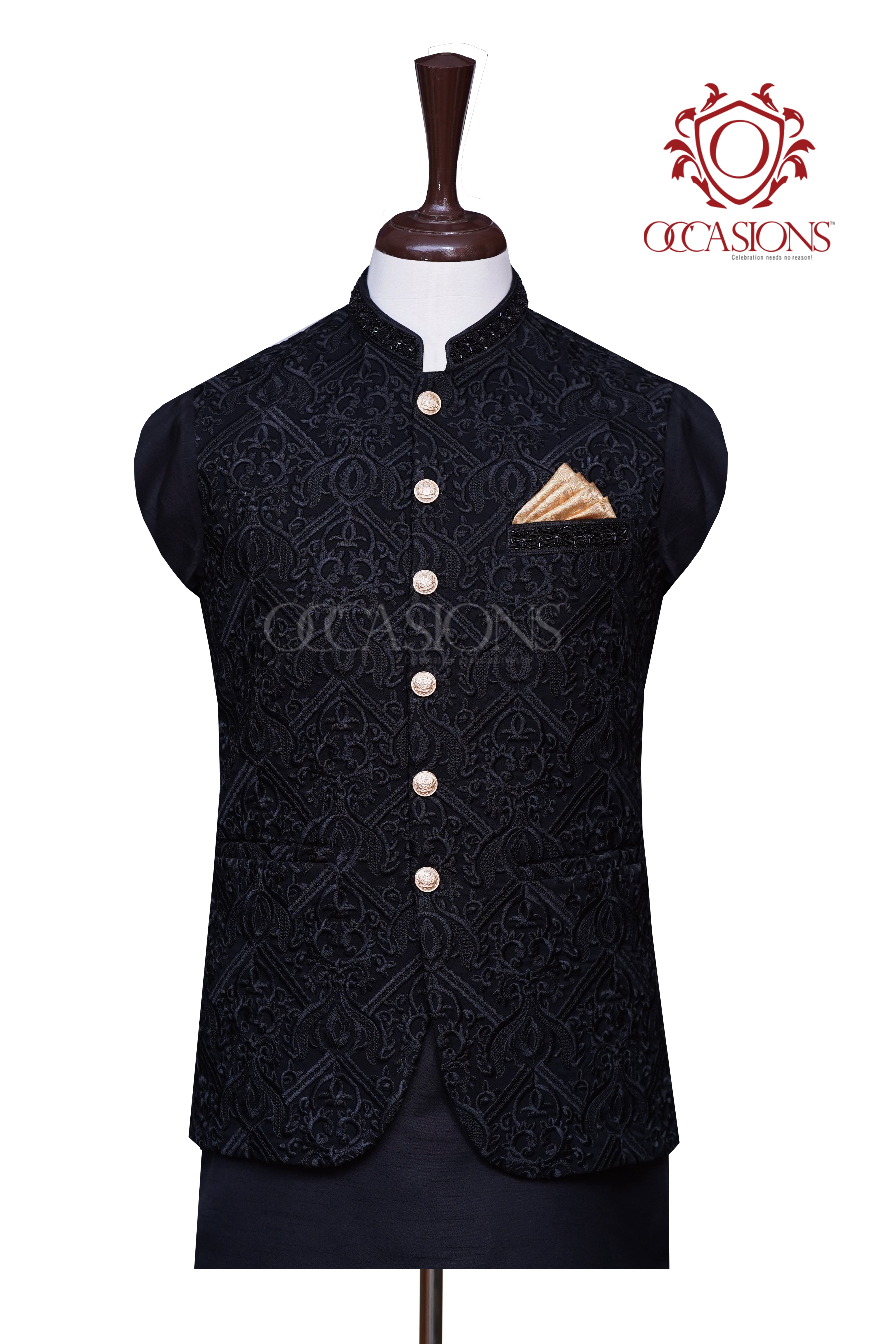 Royal Black EMB Cross Design Waistcoat Black