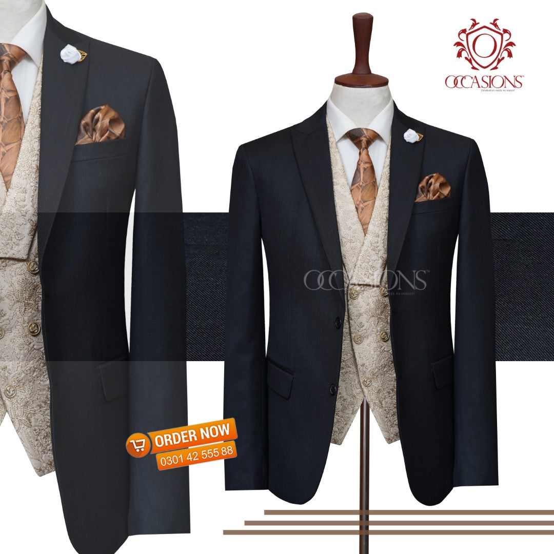Royal Charcoal Three Piece Wool Suit