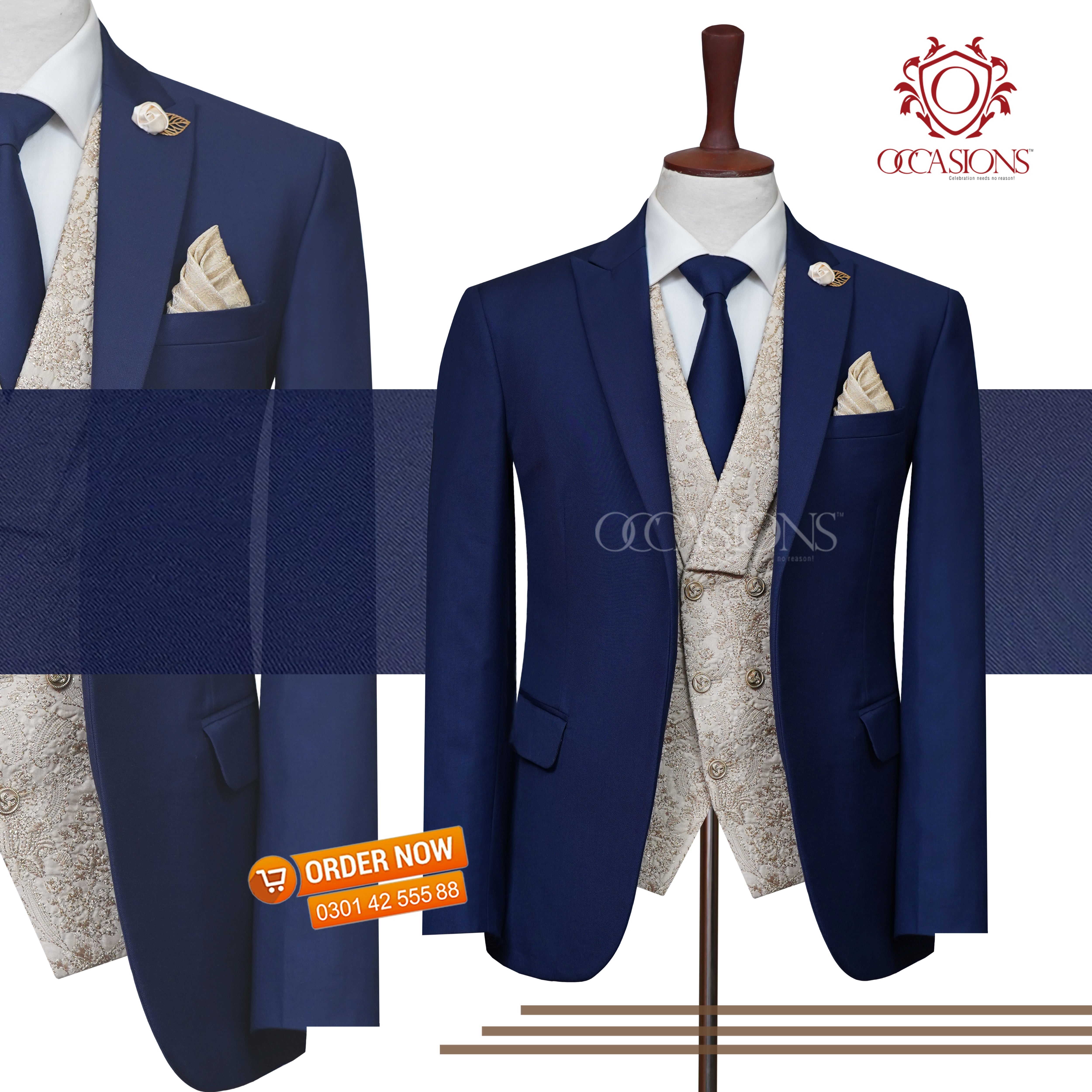 Royal Bottle Blue Three Piece Wool Suit