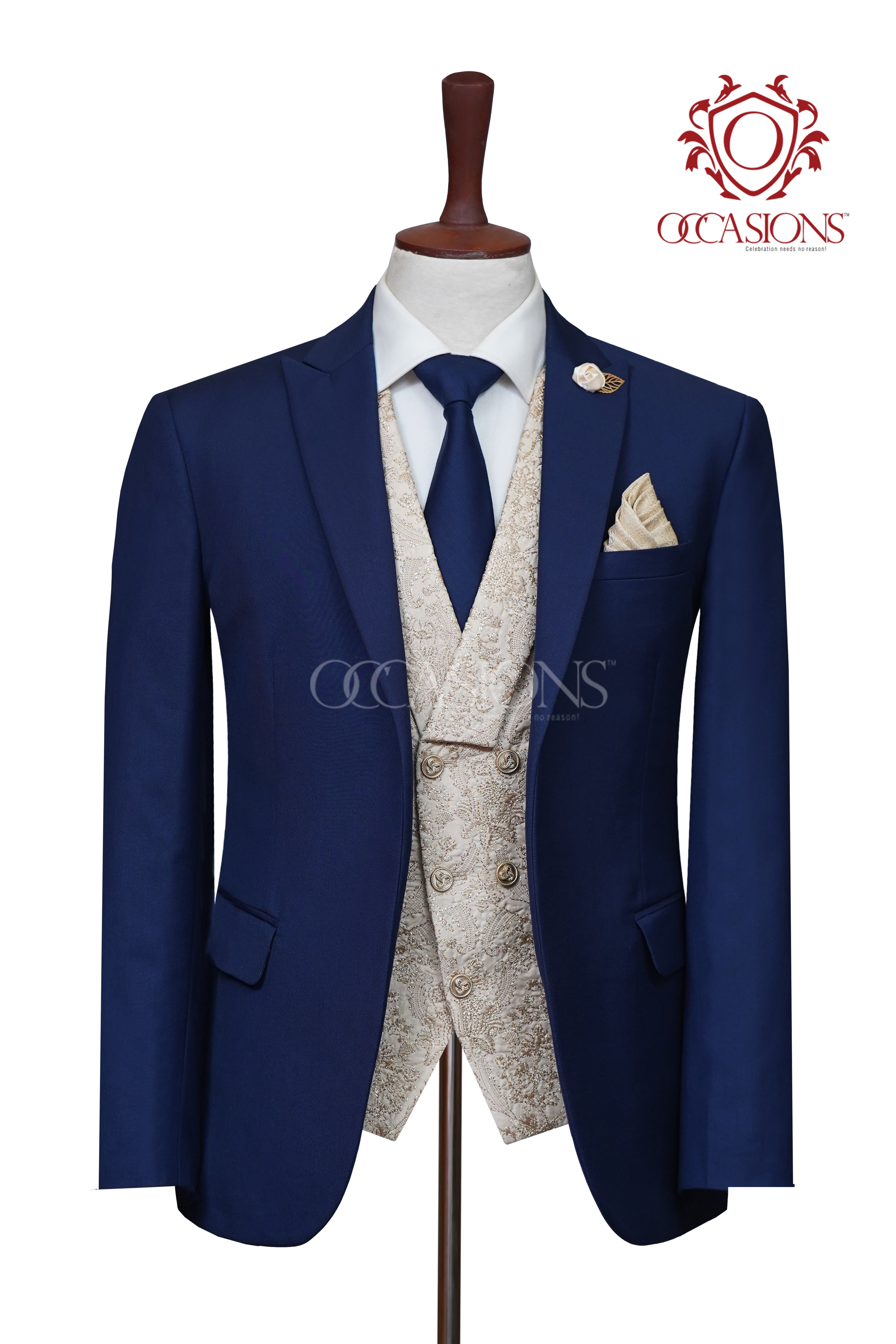 Royal Bottle Blue Three Piece Wool Suit