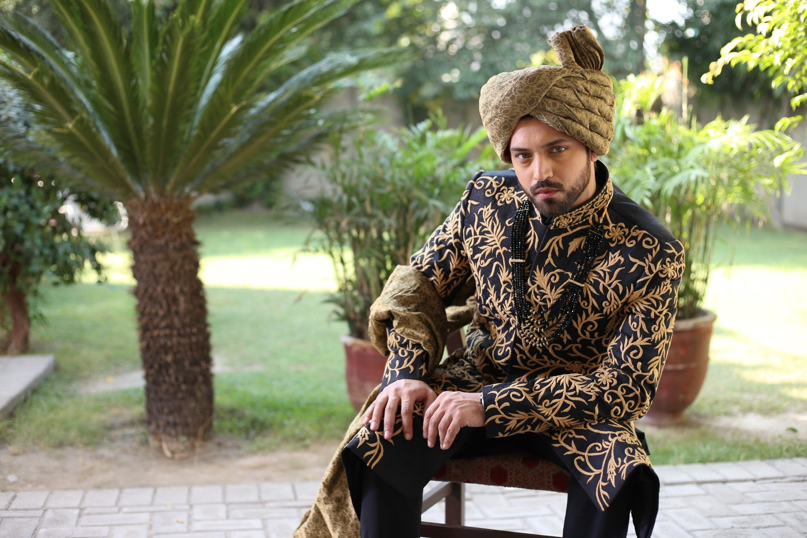 Megnificent Blackish Blue Gold Sherwani	Black n Blue