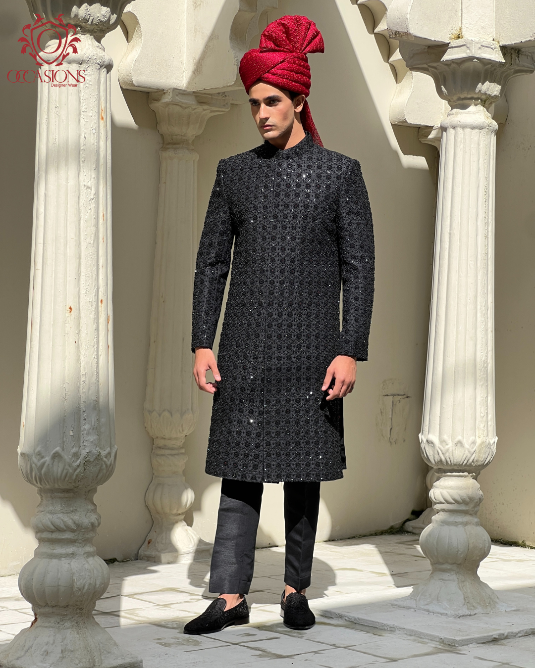 Black Floral Star Luxury Sherwani