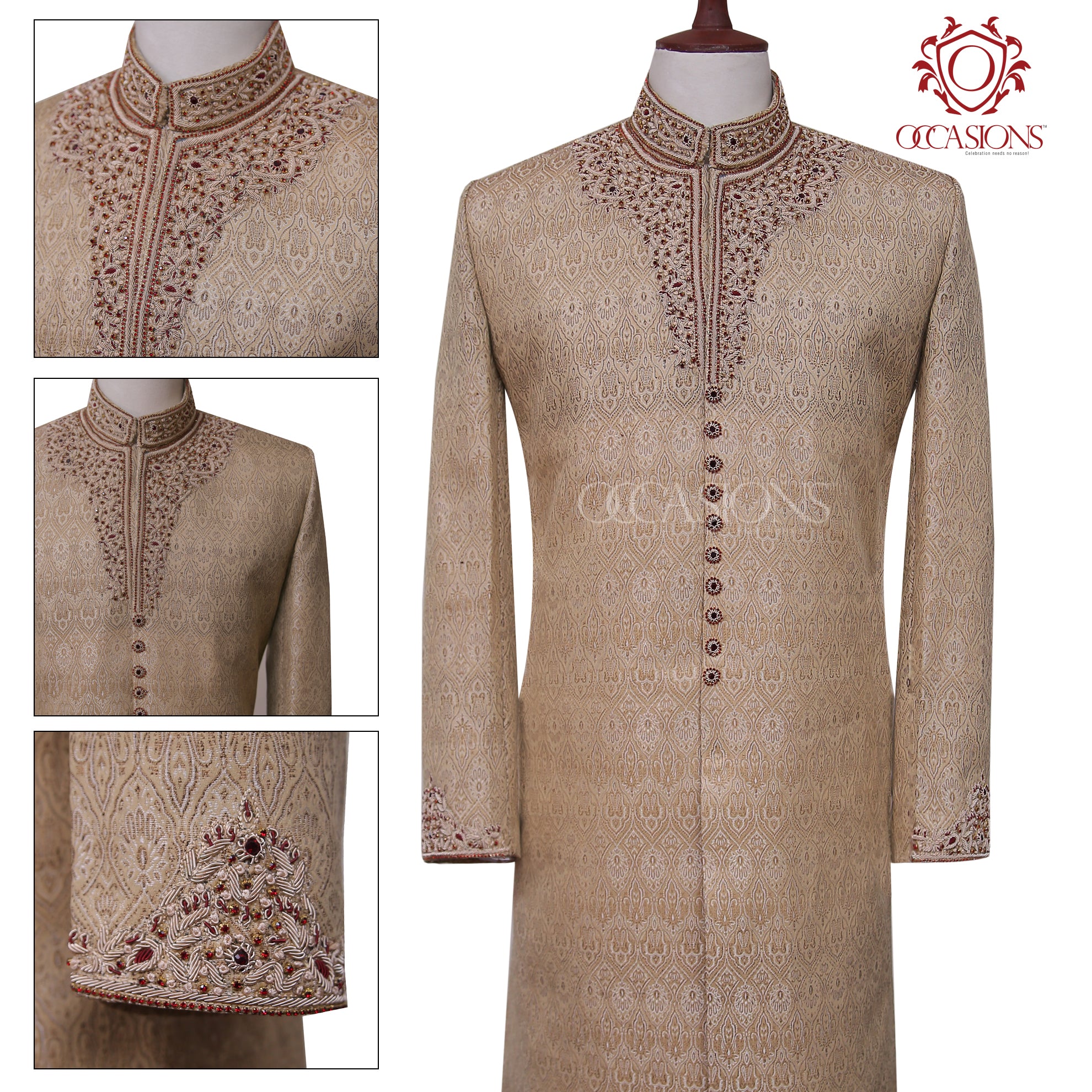 Golden Rajastani Design Sherwani Goldish Brown
