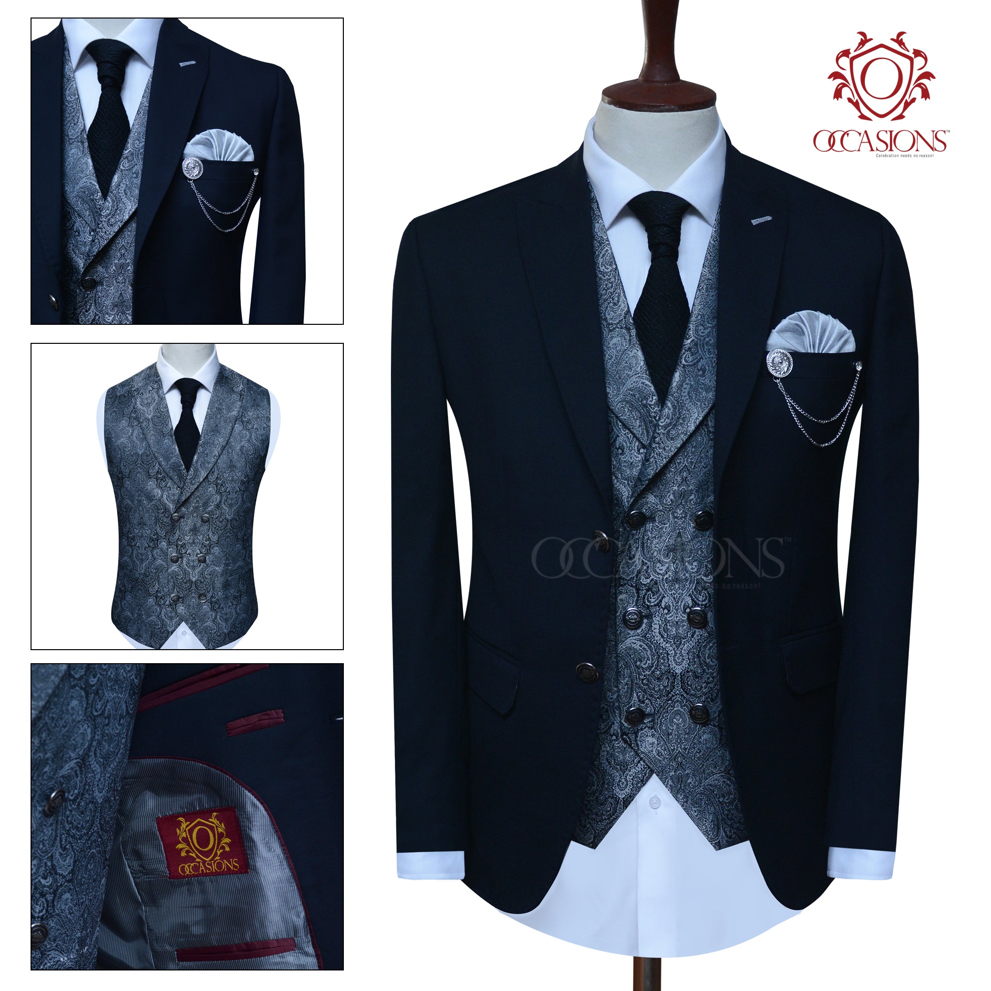 Tropical Wool Three Piece Black Suit
