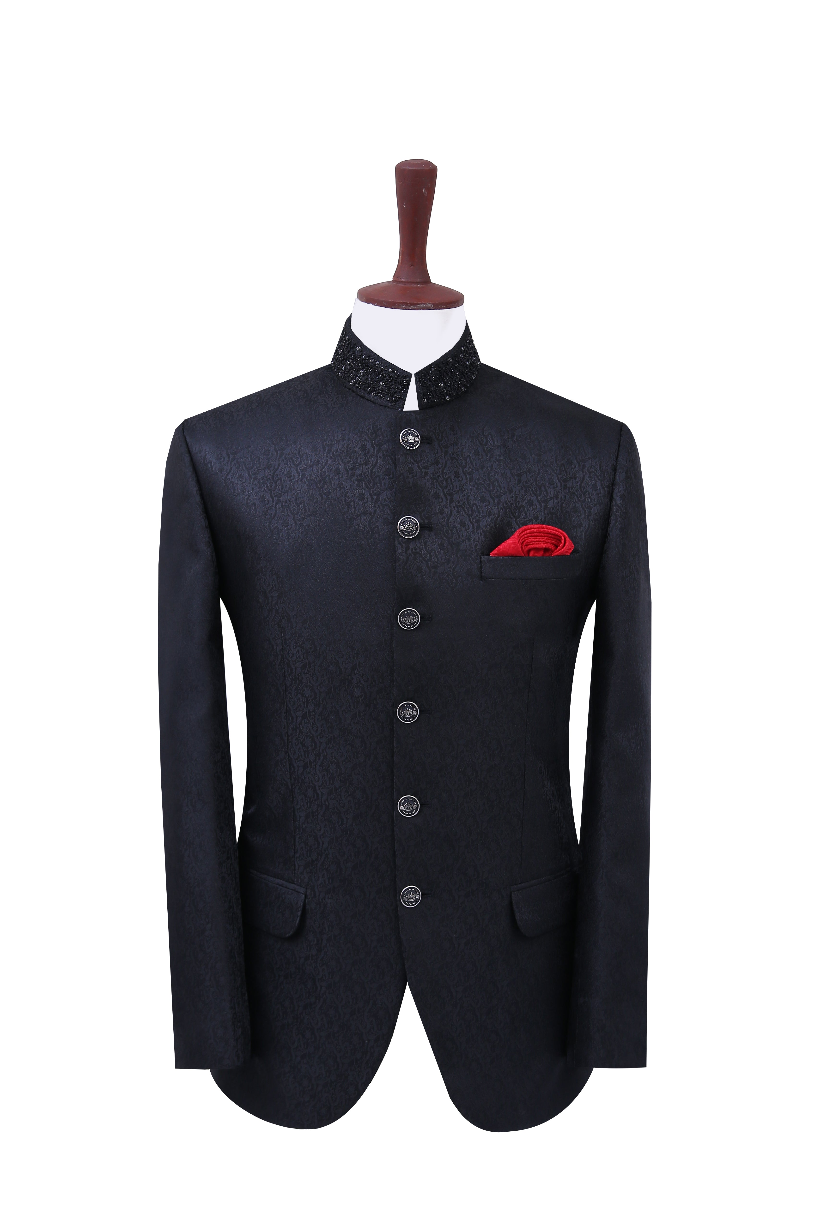 Royal Black Jamawar Prince Coat Black