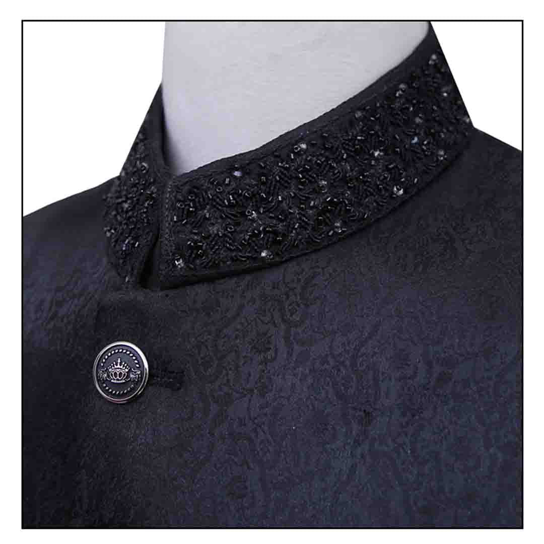 Royal Black Jamawar Prince Coat Black