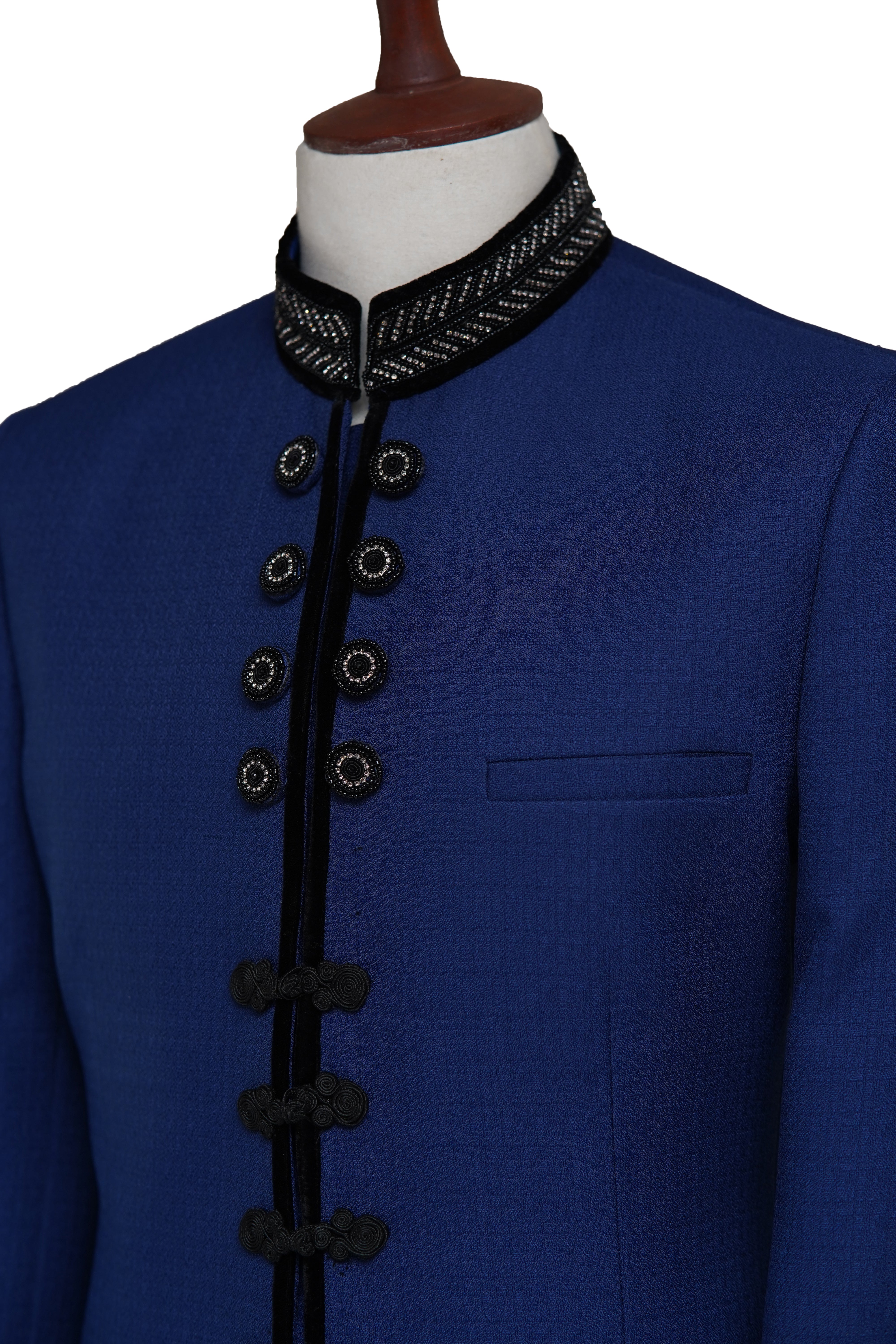 Royal Blue Self Emboss Loops Prince Coat Blue