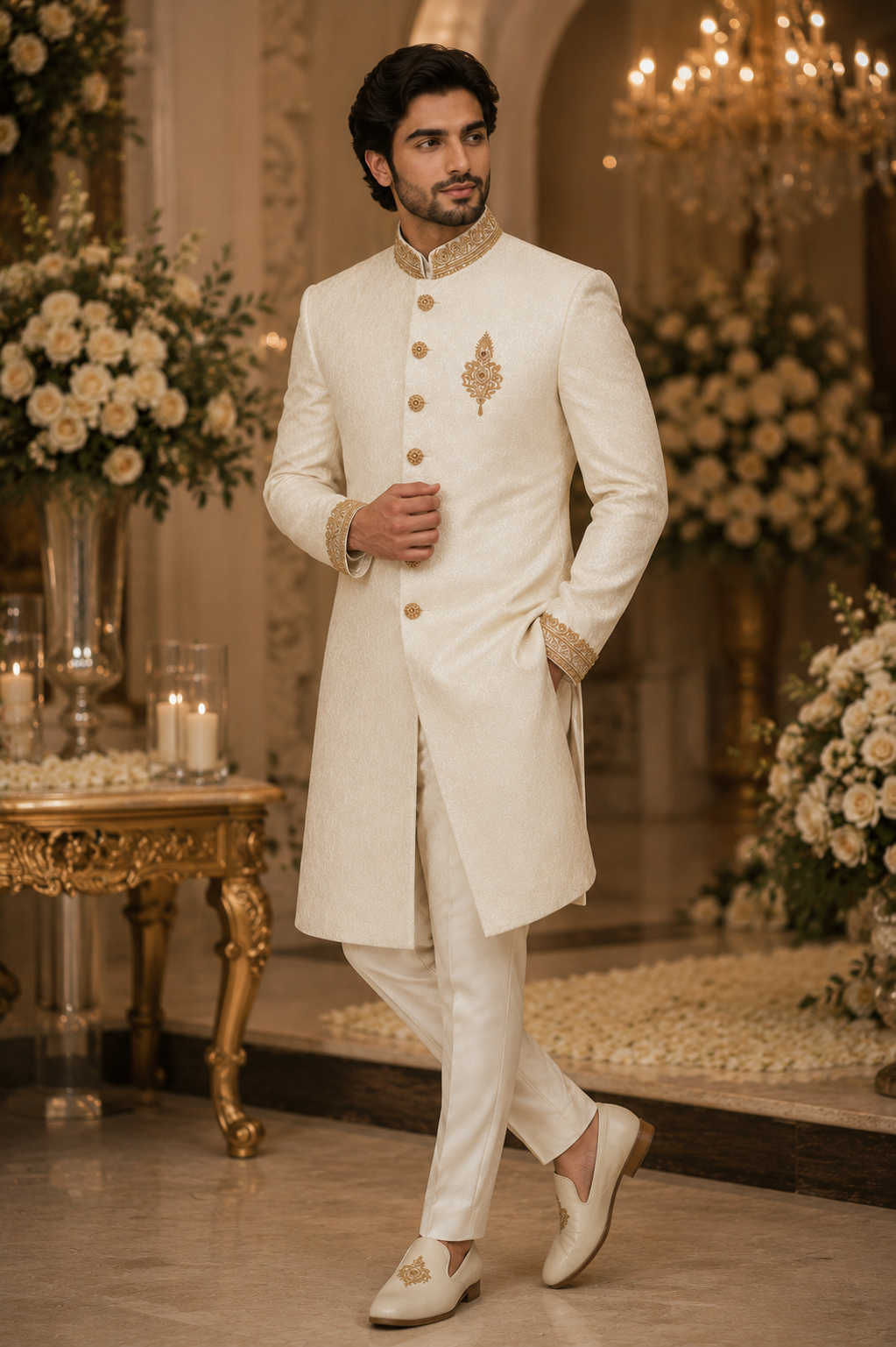 Karandi Base with Golden Embelished Sherwani