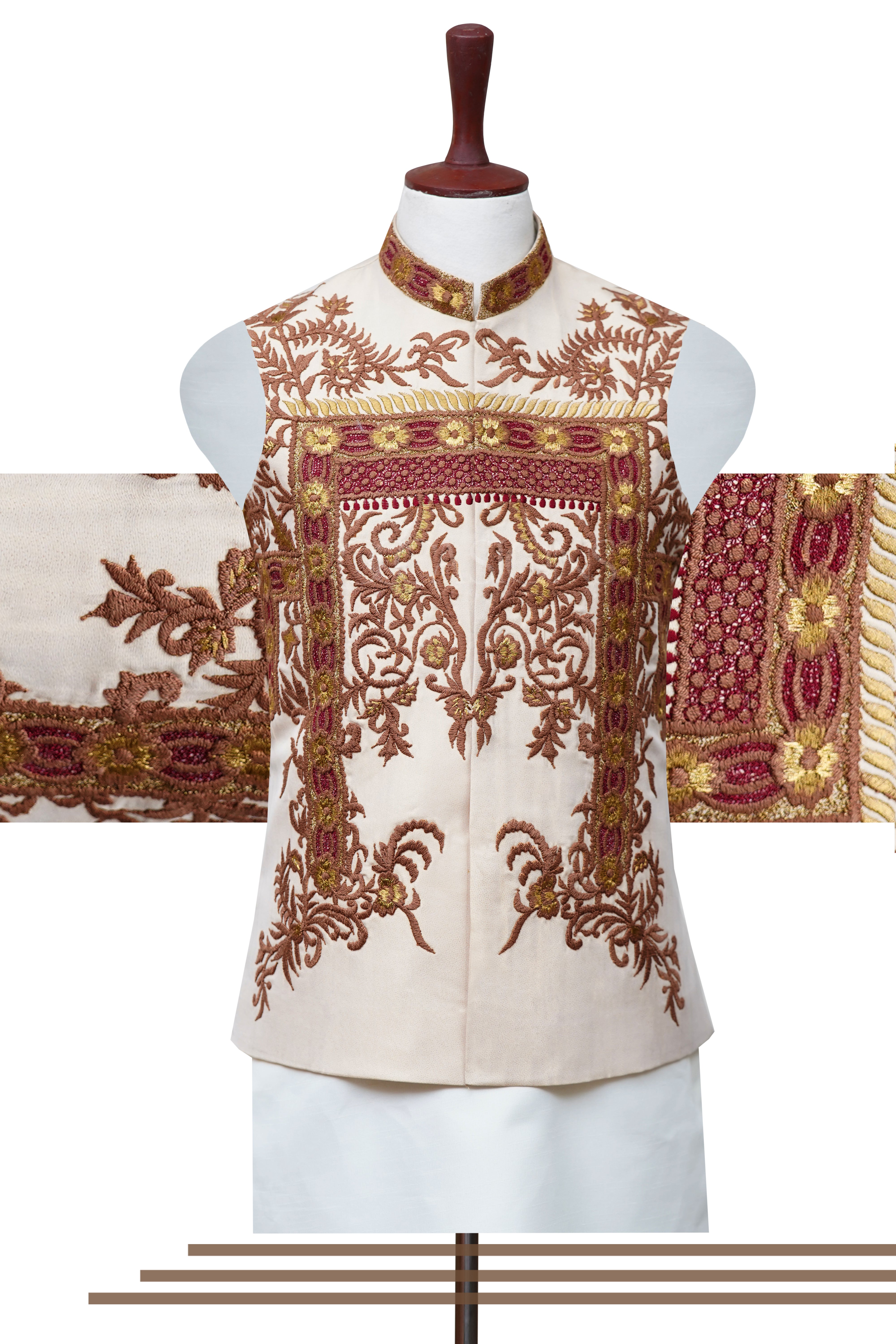 Cream And Brown Waist Coat Off-White