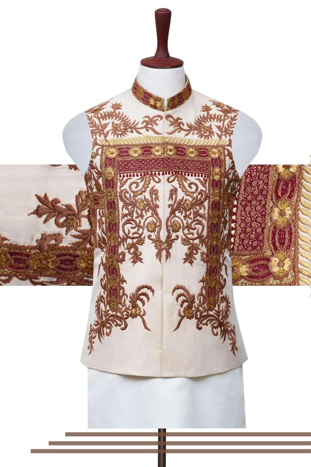 Cream And Brown Waist Coat Off-White