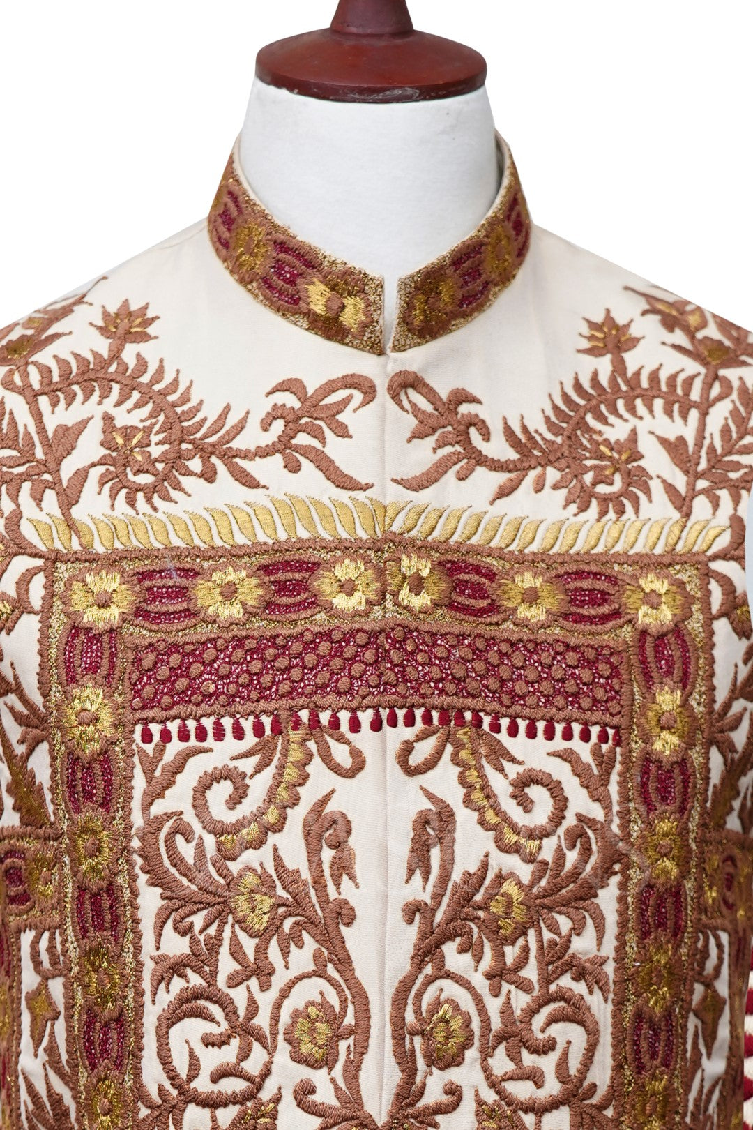 Cream And Brown Waist Coat Off-White