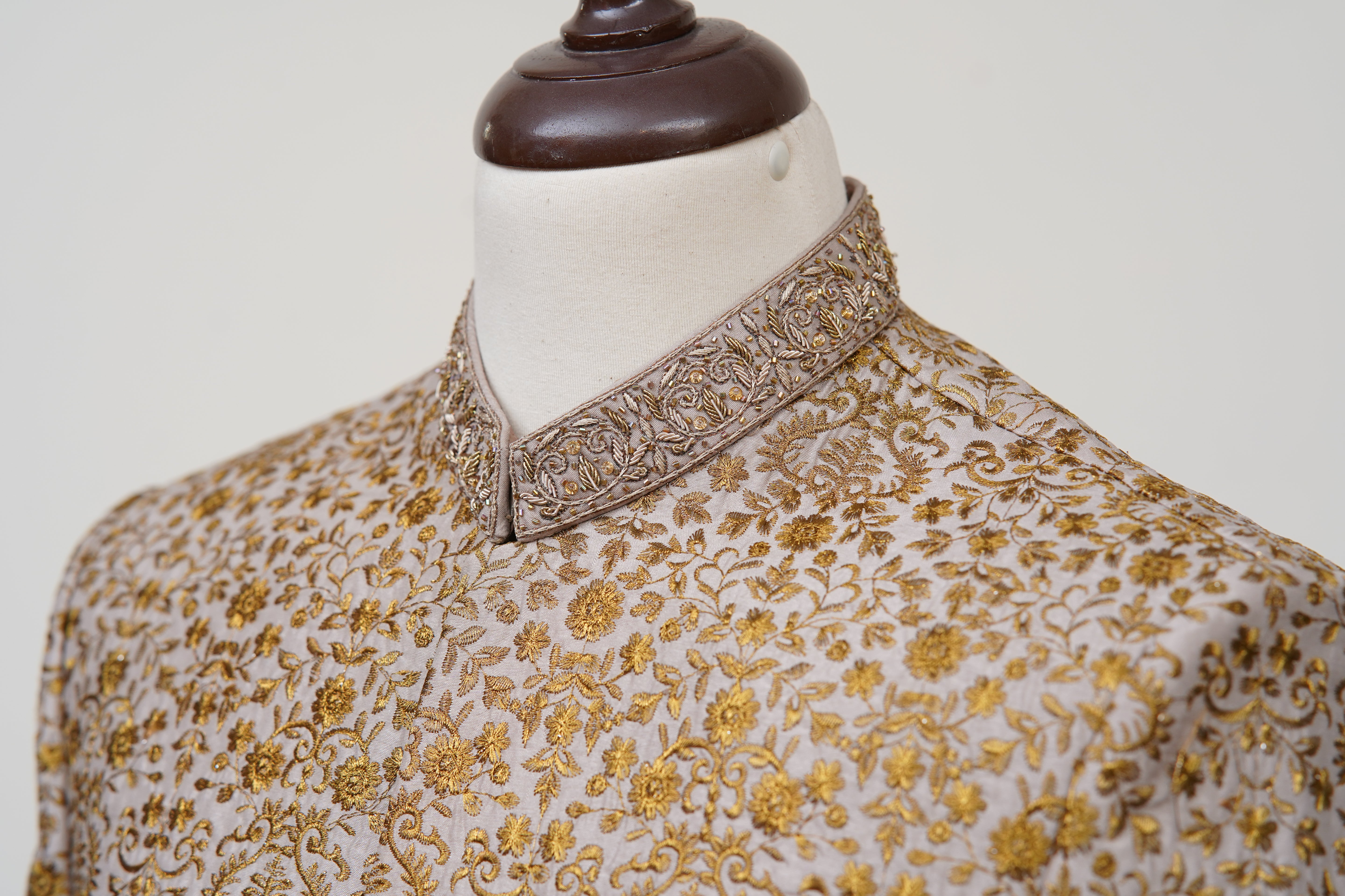 Antique Gold Cheiko Design Sherwani Golden